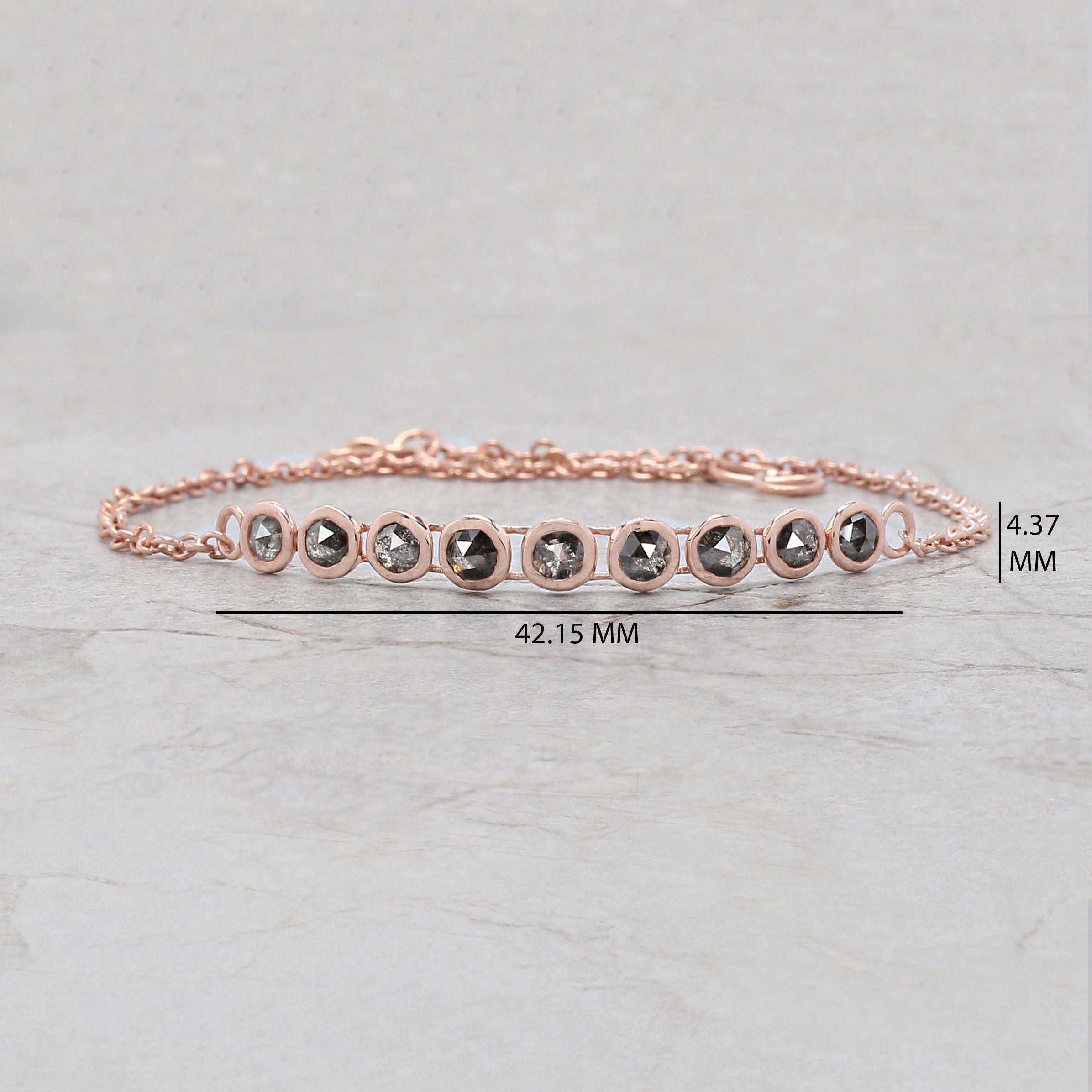 Round Rose Cut Salt And Pepper Diamond Bracelet Engagement Wedding Gift Bracelet 14K Solid Rose White Yellow Gold Bracelet 1.13 CT KD1095