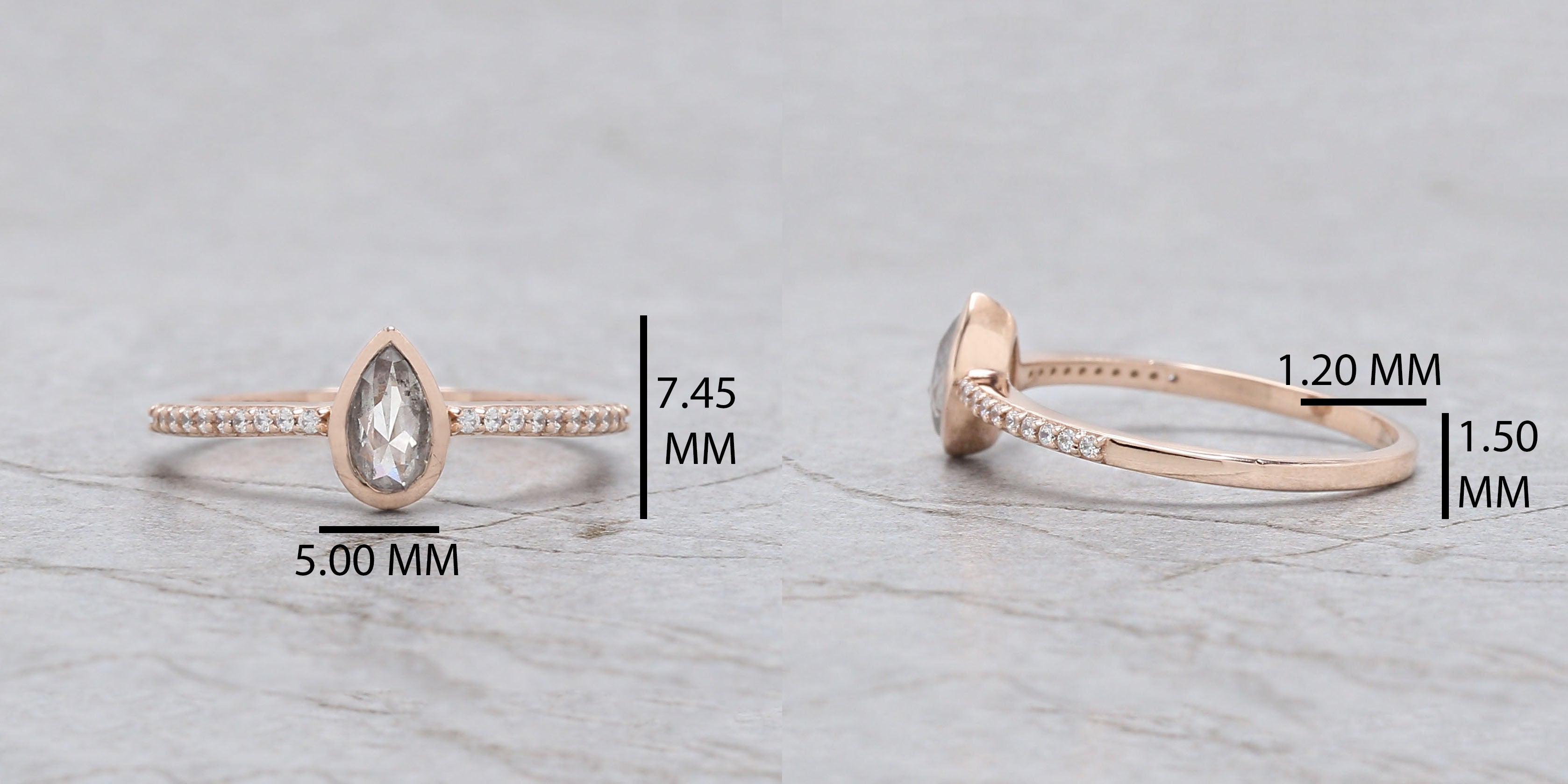 Pear Cut Salt And Pepper Diamond Ring 0.23 Ct 6.20 MM Pear Diamond Ring 14K Solid Rose Gold Silver Pear Engagement Ring Gift For Her QN2530