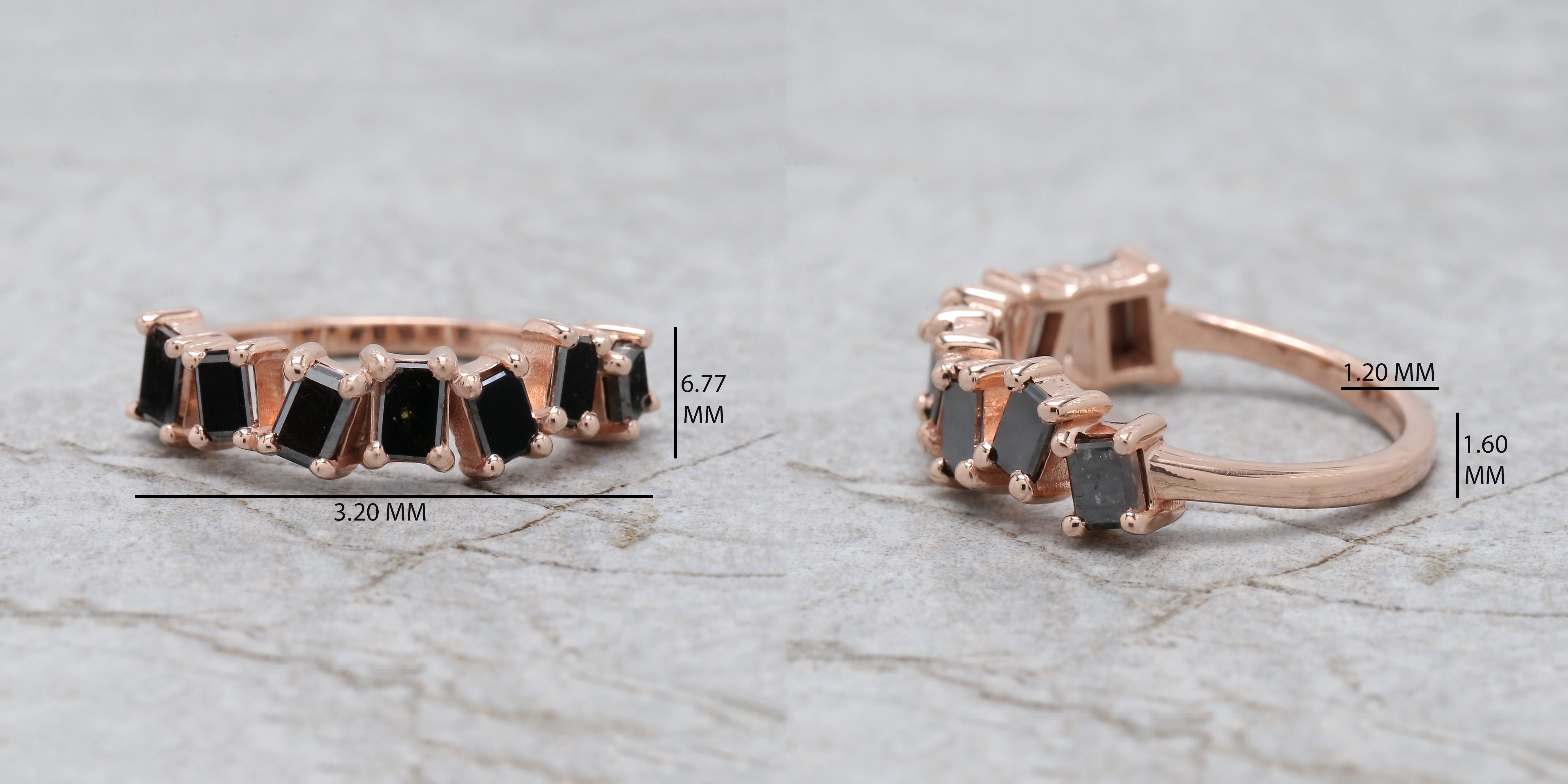 Baguette Black Color Diamond Ring 1.27 Ct 4.40 MM Baguette Cut Diamond Ring 14K Solid Rose Gold Silver Engagement Ring Gift For Her QN1358