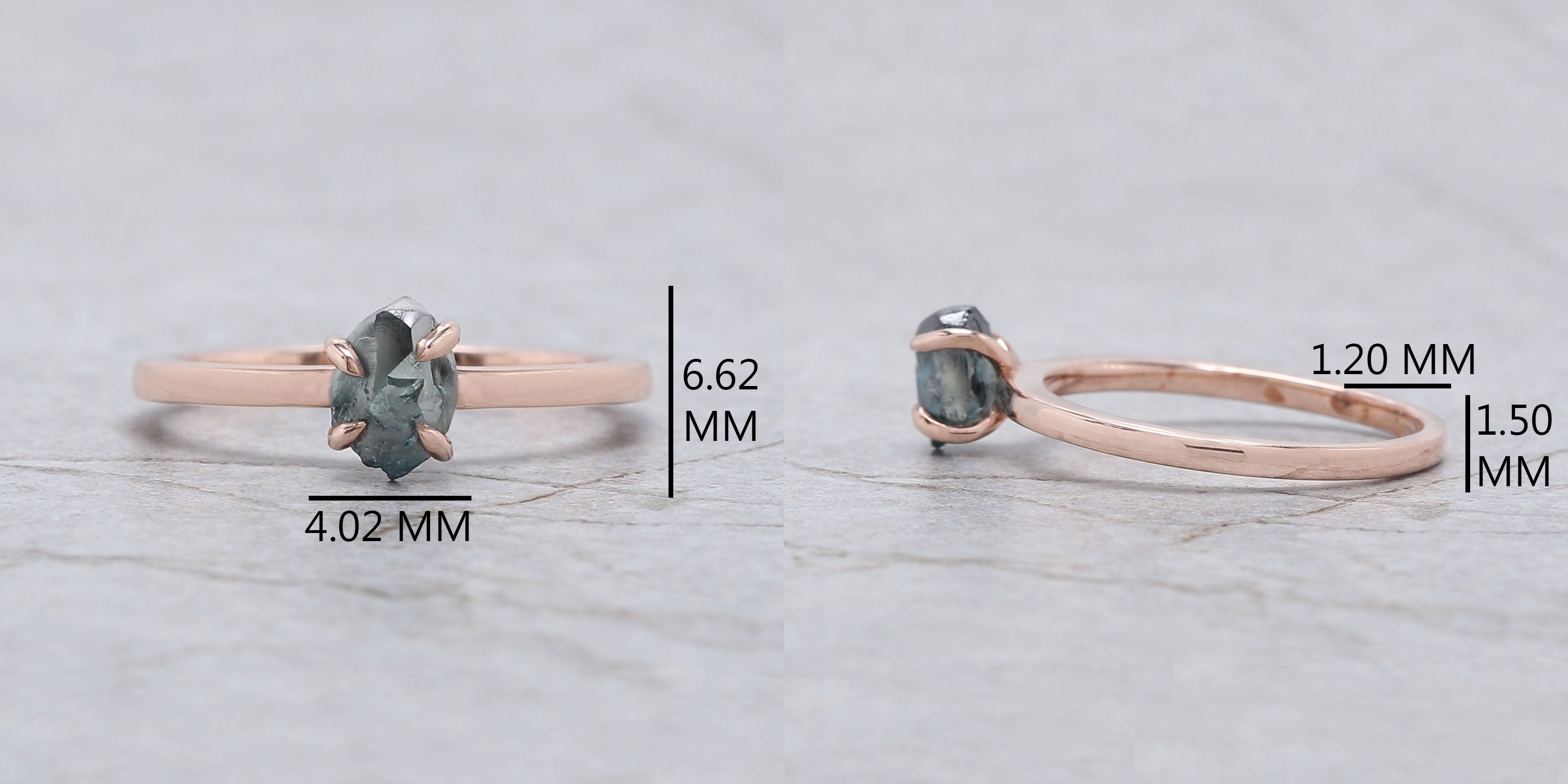 Rough Blue Color Diamond Ring 0.83 Ct 6.65 MM Crystal Rough Diamond Ring 14K Solid Rose Gold Silver Engagement Ring Gift For Her QL2224