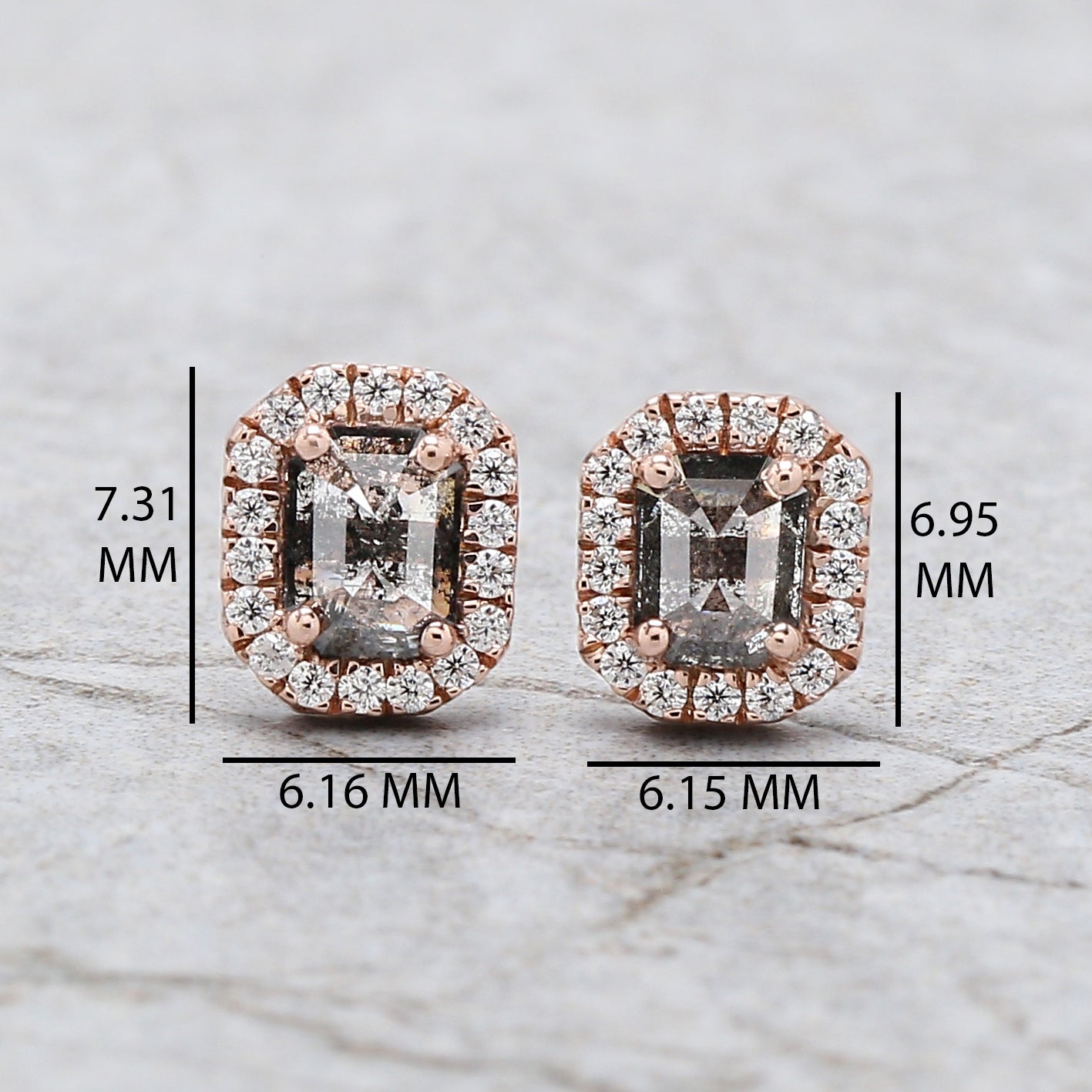 0.65Ct Natural Emerald Salt and Pepper Diamond Earring 4.80 MM Emerald Diamond Earring 14K Solid Rose Gold Silver Engagement Earring QL2544