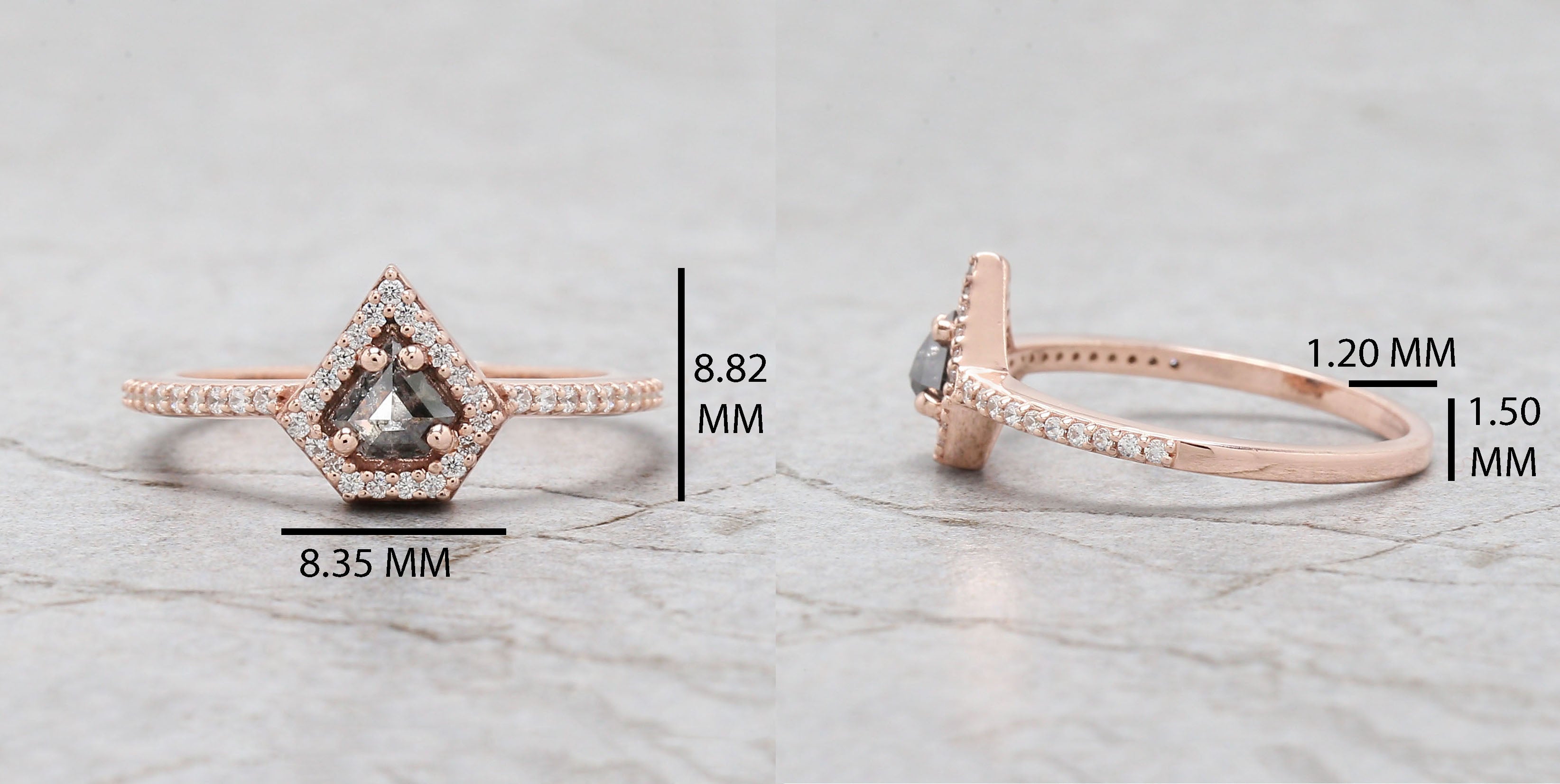 Shield Salt And Pepper Diamond Ring 0.32 Ct 4.60 MM Shield Shape Diamond Ring 14K Solid Rose Gold Silver Engagement Ring Gift For Her QN2532