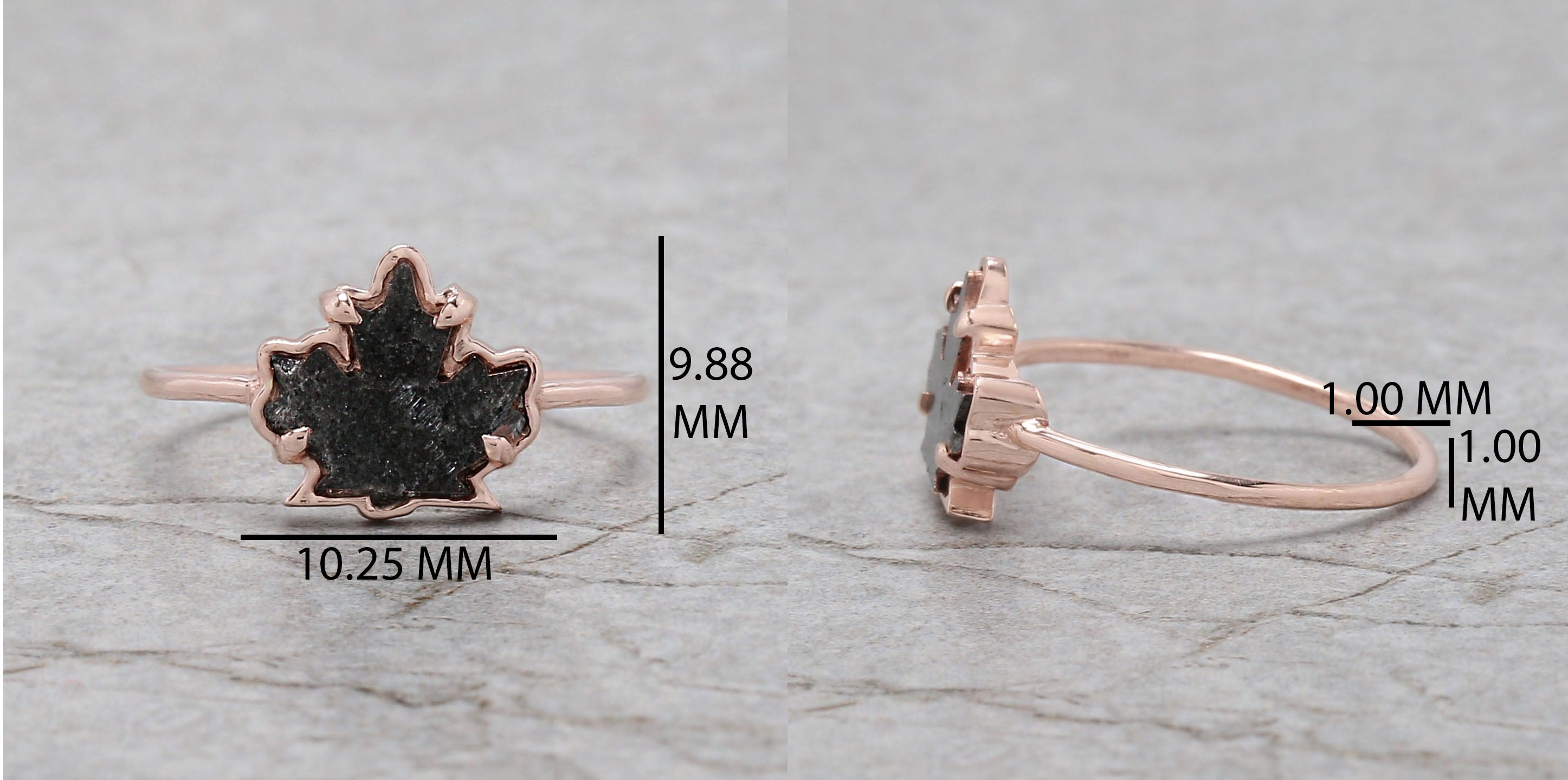 Canadian Maple Leaf Black Color Diamond Ring Engagement Wedding Gift Ring 14K Solid Rose White Yellow Gold Ring 0.73 CT KDL833