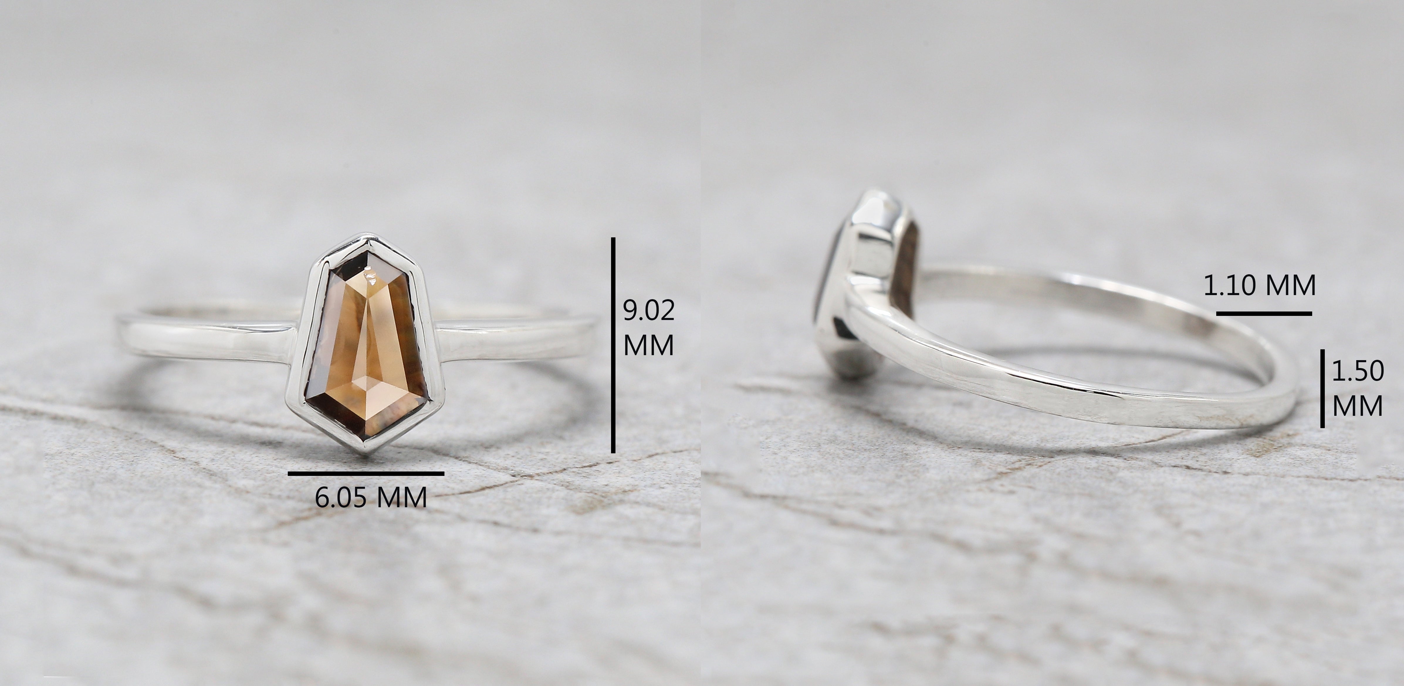 Shield Brown Color Diamond Ring 0.61 Ct 7.50 MM Shield Cut Diamond Ring 14K Solid White Gold Silver Engagement Ring Gift For Her QL1755