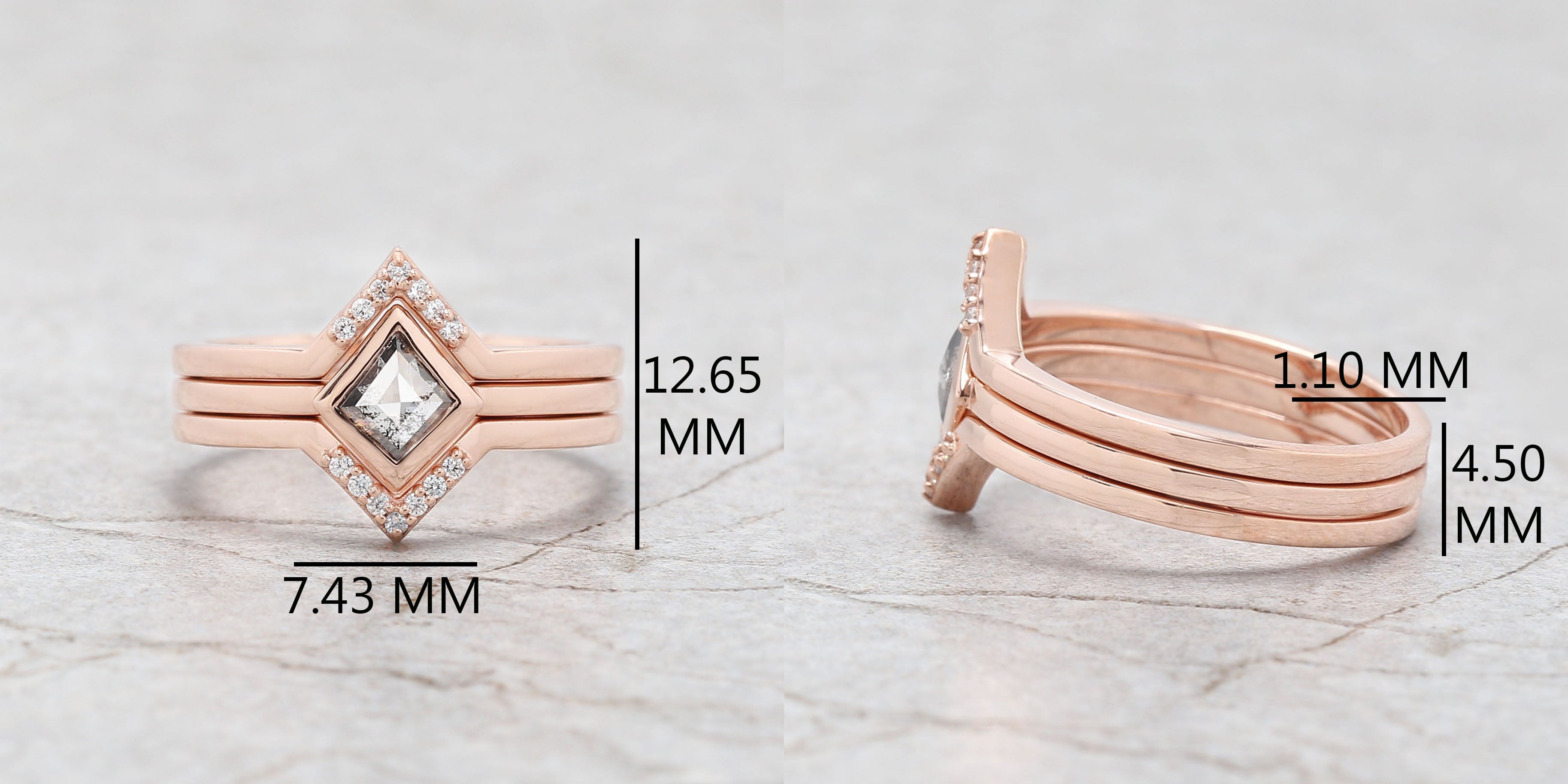 Kite Cut Salt And Pepper Diamond Ring 0.29 Ct 6.00 MM Kite Diamond Ring 14K Solid Rose Gold Silver Kite Engagement Ring Gift For Her QLB3123