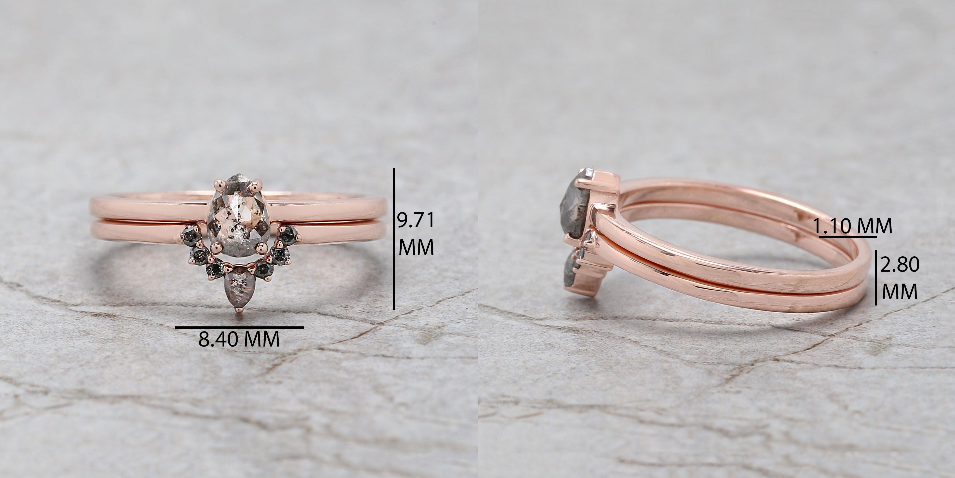 Pear Cut Salt And Pepper Diamond Ring 0.42 Ct 5.60 MM Pear Diamond Ring 14K Solid Rose Gold Silver Pear Engagement Ring Gift For Her QL3144