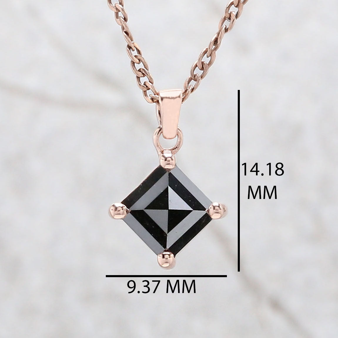 Kite Cut Black Color Diamond Pendant 1.20 Ct 8.35 MM Kite Diamond Pendant 14K Solid Rose Gold Silver Engagement Pendant Gift For Her QN553