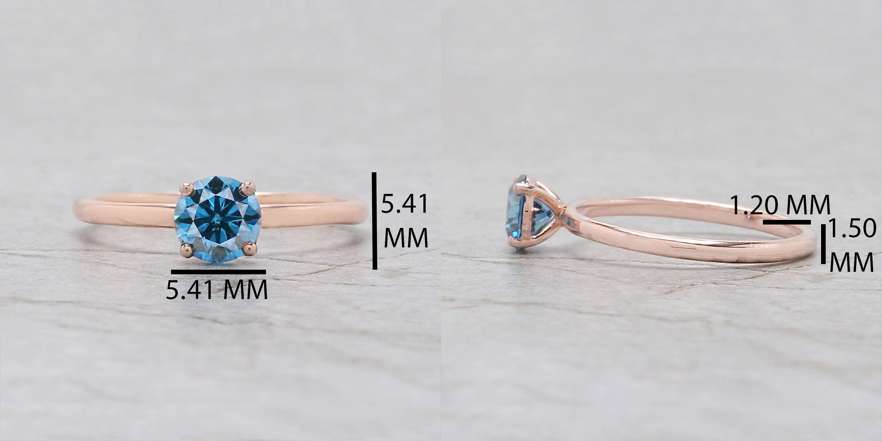 0.56 Ct Natural Round Shape Blue Color Diamond Ring 5.20 MM Round Cut Diamond Ring 14K Solid Rose Gold Silver Engagement Ring QL1793