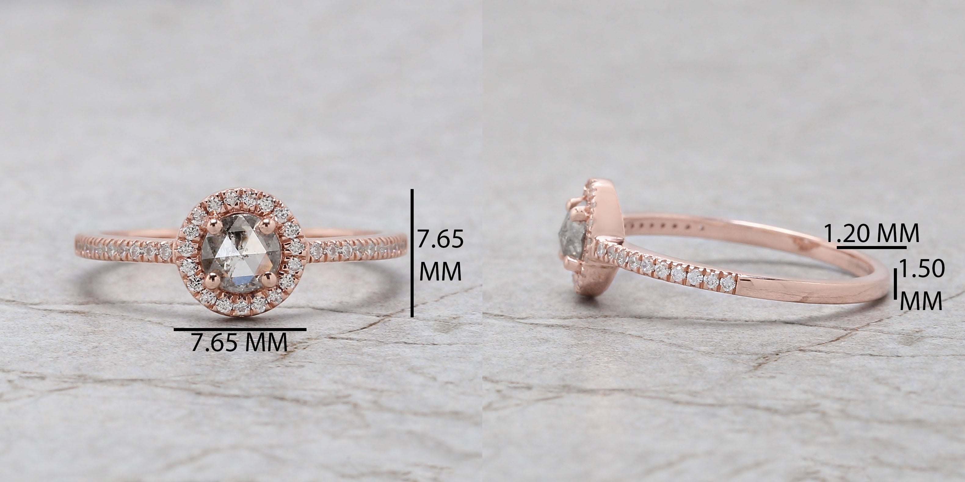Round Rose Cut Salt And Pepper Diamond Ring 0.35 Ct 4.65 MM Round Diamond Ring 14K Rose Gold Silver Engagement Ring Gift For Her QL3141