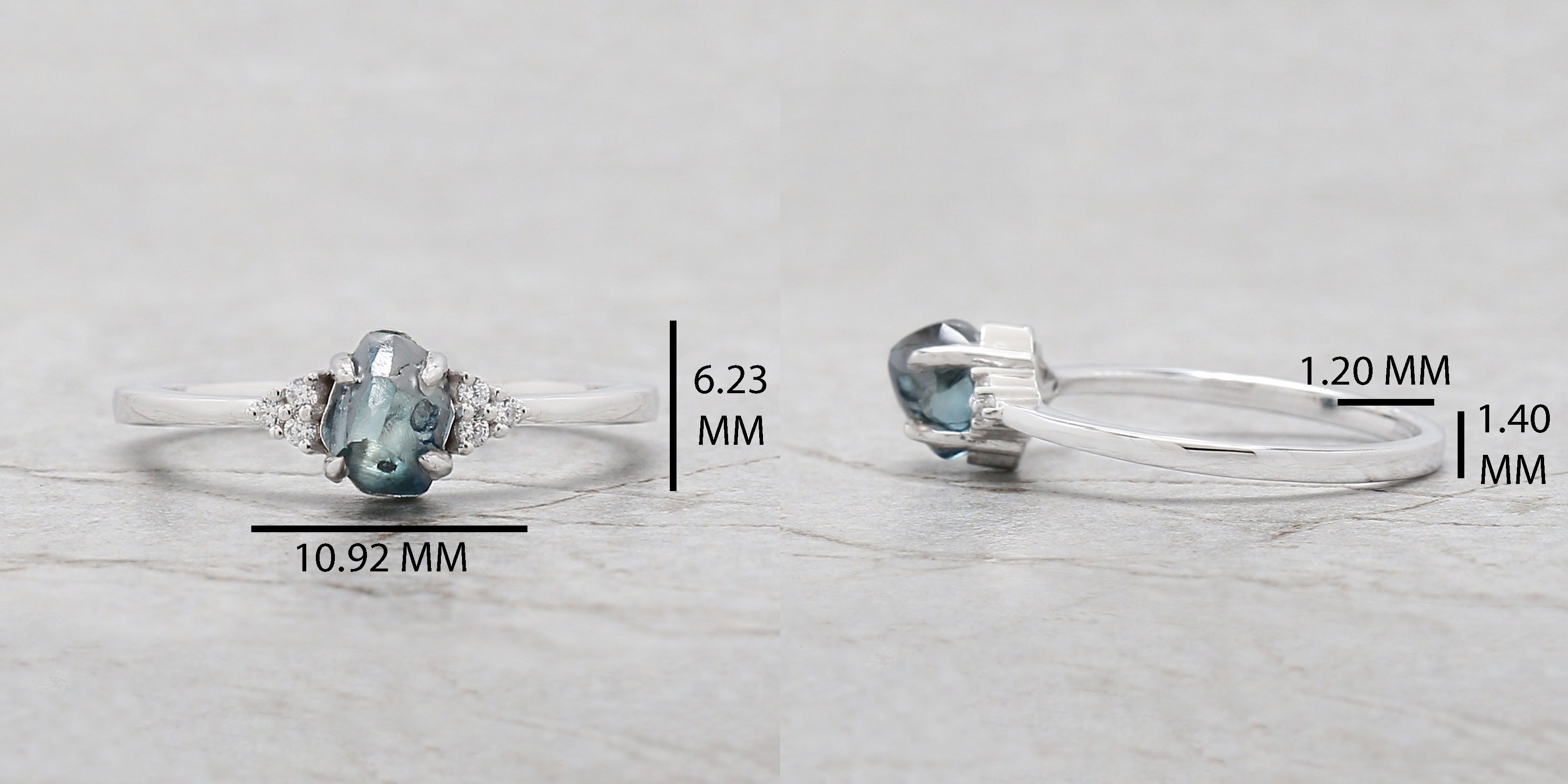 Rough Blue Color Diamond Ring 0.99 Ct 5.83 MM Crystal Rough Diamond Ring 14K Solid White Gold Silver Engagement Ring Gift For Her QL2361