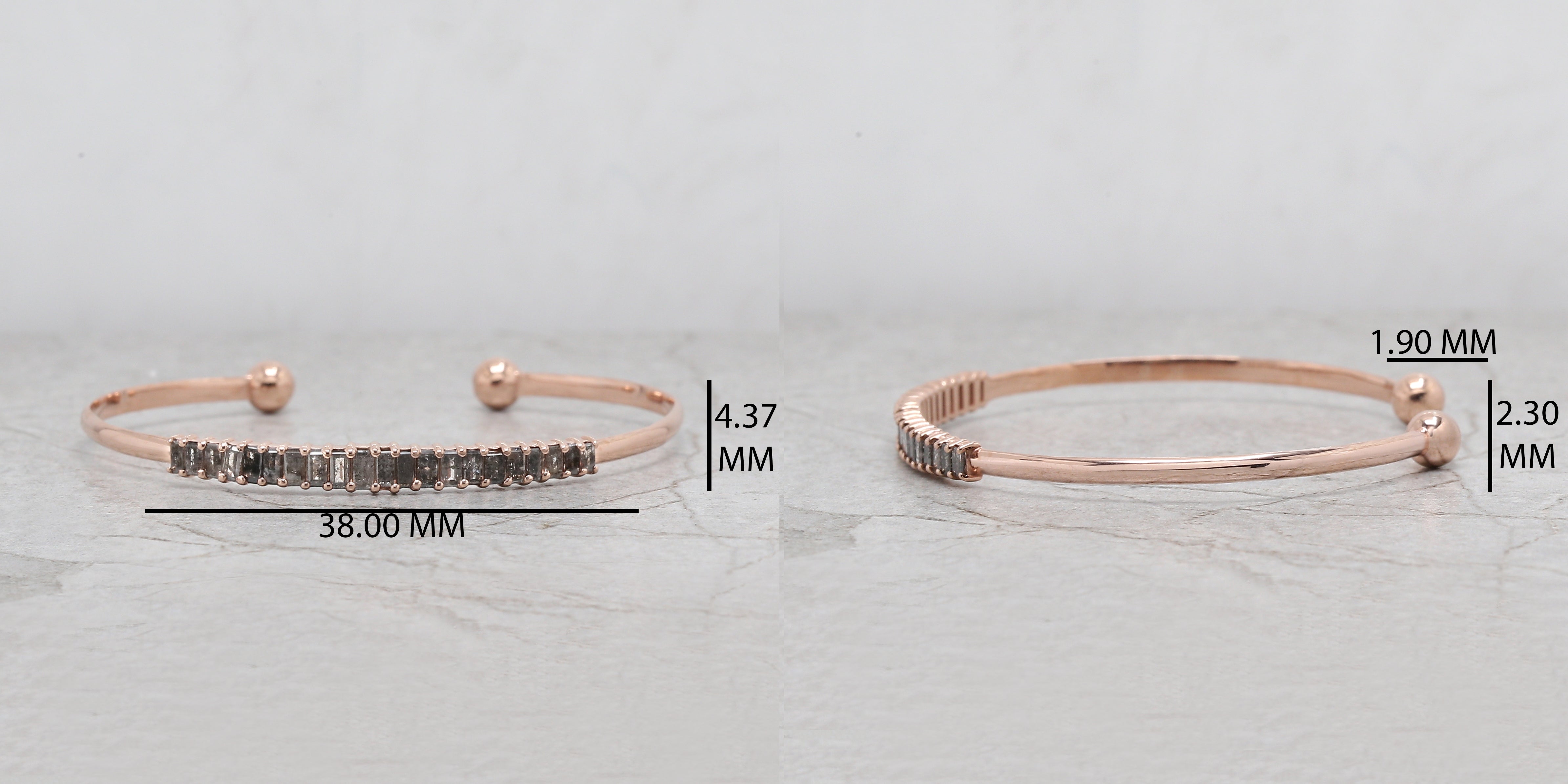 Baguette Salt And Pepper Diamond Bracelet Engagement Wedding Gift Bracelet 14K Solid Rose White Yellow Gold Bracelet 1.28 CT KD1221