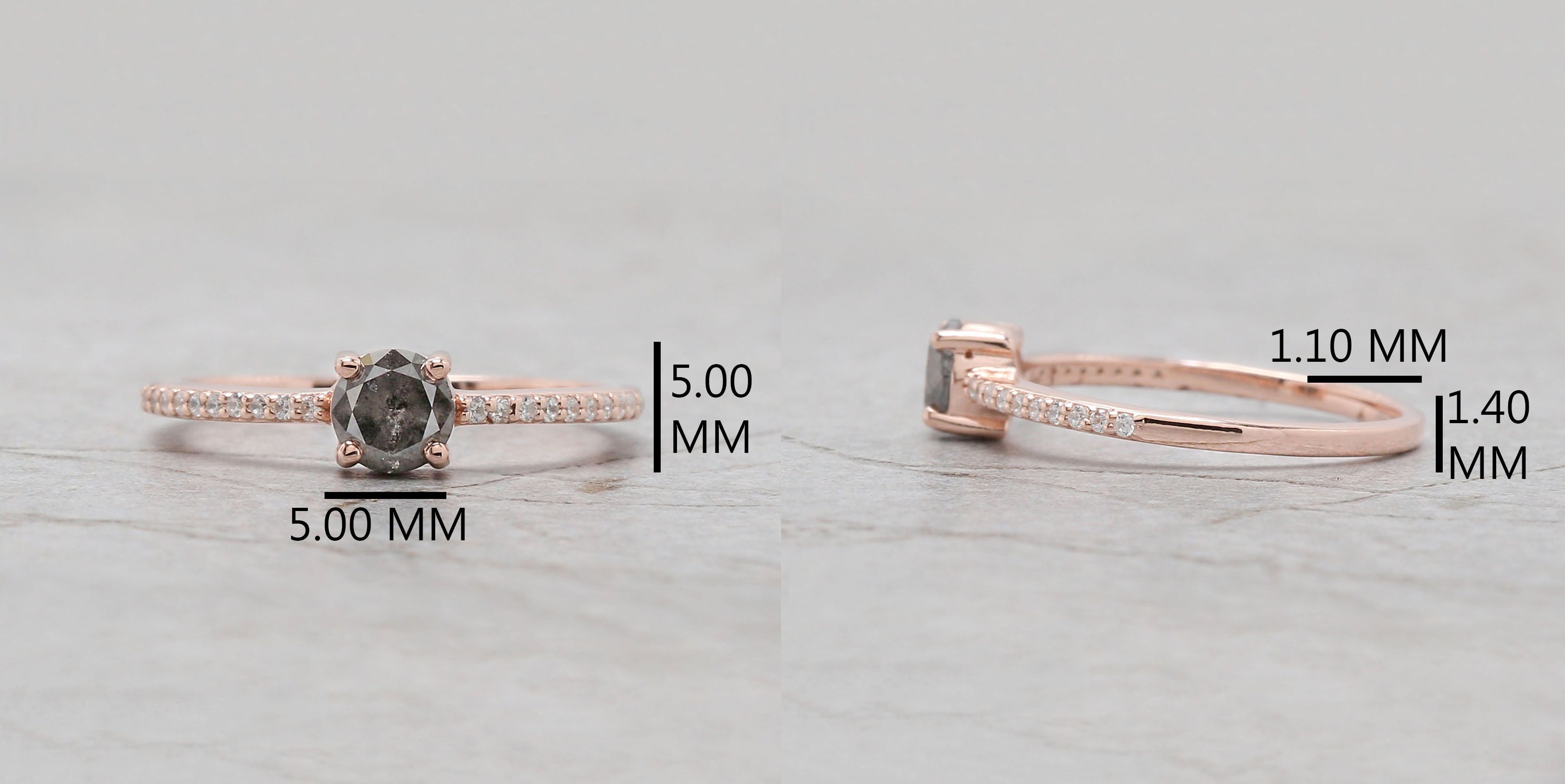 Round Cut Salt And Pepper Diamond Ring 0.58 Ct 4.95MM Round Diamond Ring 14K Solid Rose Gold Silver Engagement Ring Gift For Her QL7918