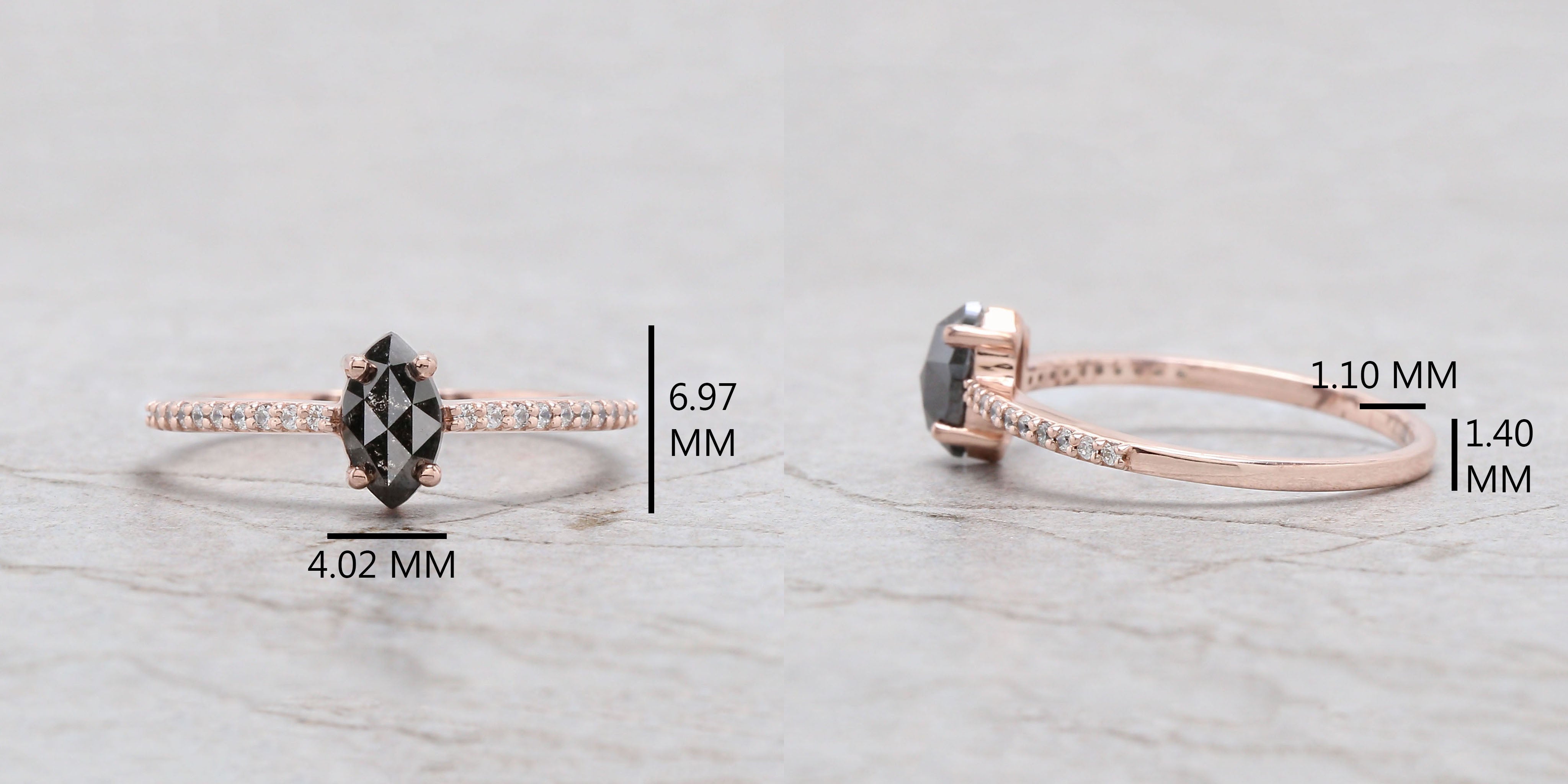Marquise Salt And Pepper Diamond Ring 0.61 Ct 6.95 MM Marquise Diamond Ring 14K Solid Rose Gold Silver Engagement Ring Gift For Her QL3137