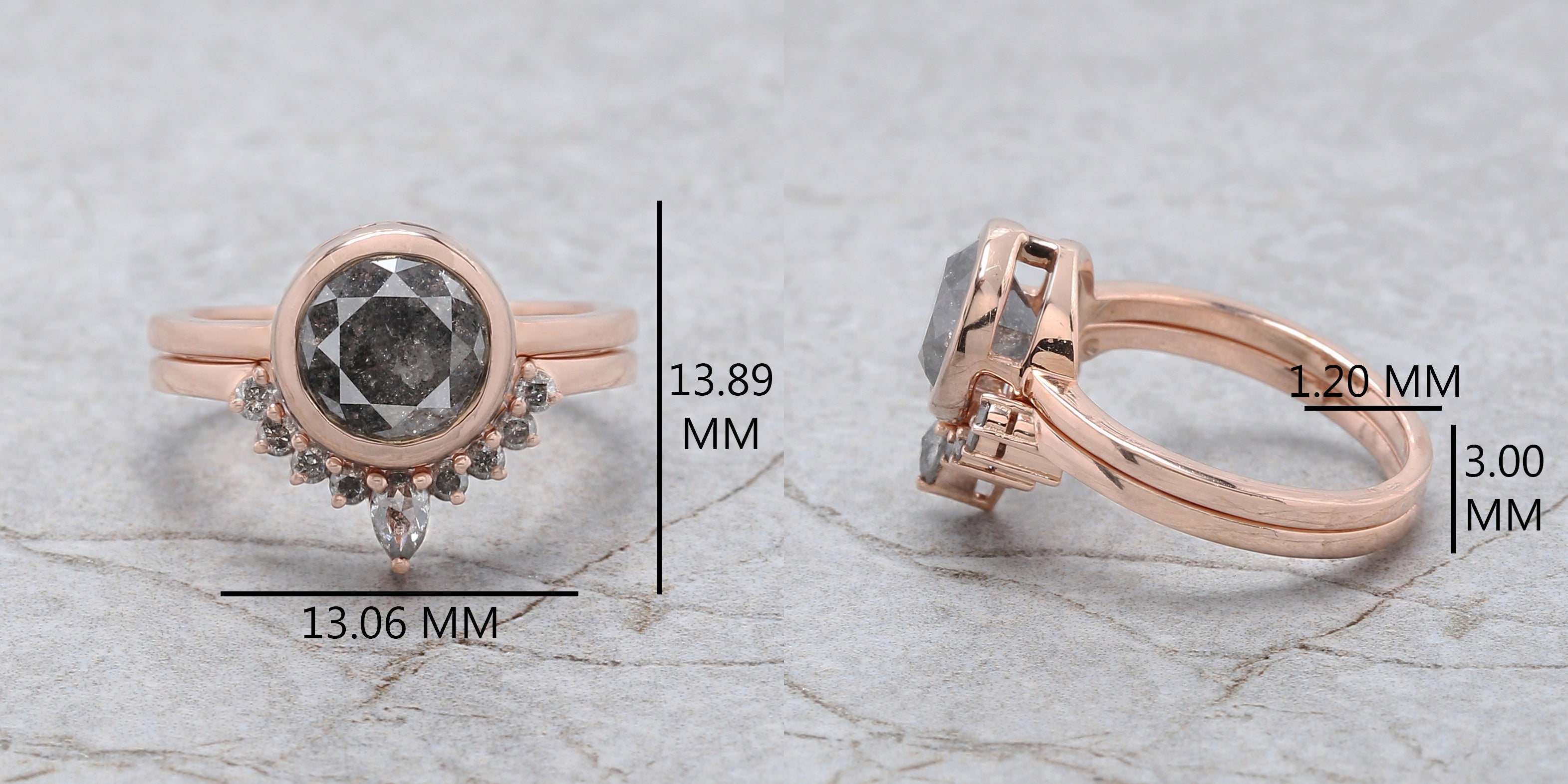 Round Cut Salt And Pepper Diamond Ring 1.96 Ct 7.49 MM Round Diamond Ring 14K Solid Rose Gold Silver Engagement Ring Gift For Her QL8077