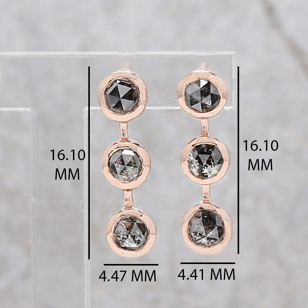 Round Rose Cut Salt and Pepper Diamond Earring Engagement Wedding Gift Earring 14K Solid Rose White Yellow Gold Earring 1.18 CT KD1052