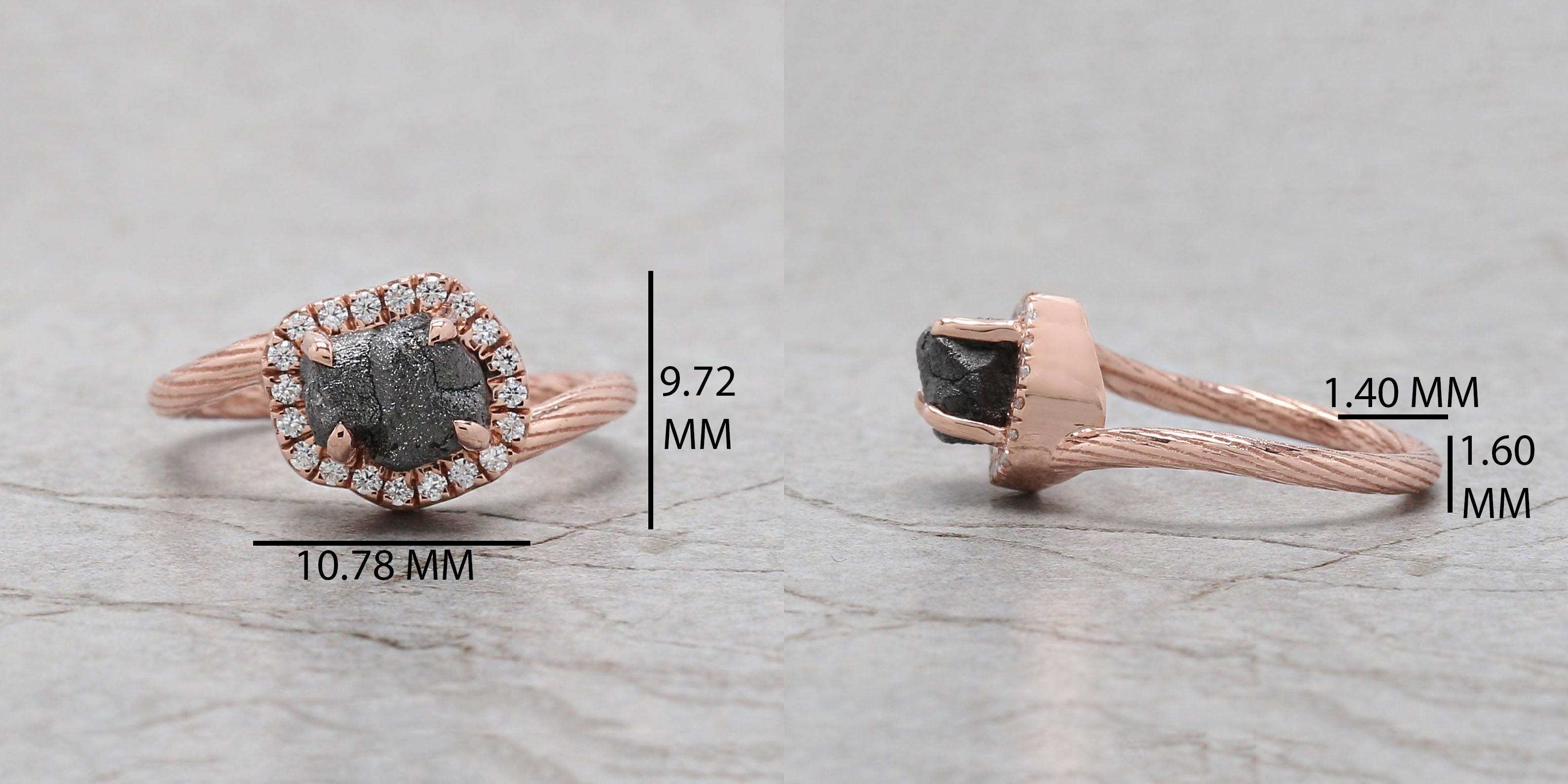 Rough Black Color Diamond Ring 1.91 Ct 7.30 MM Rough Uncut Diamond Ring 14K Solid Rose Gold Silver Rough Engagement Ring Gift For Her QL6713