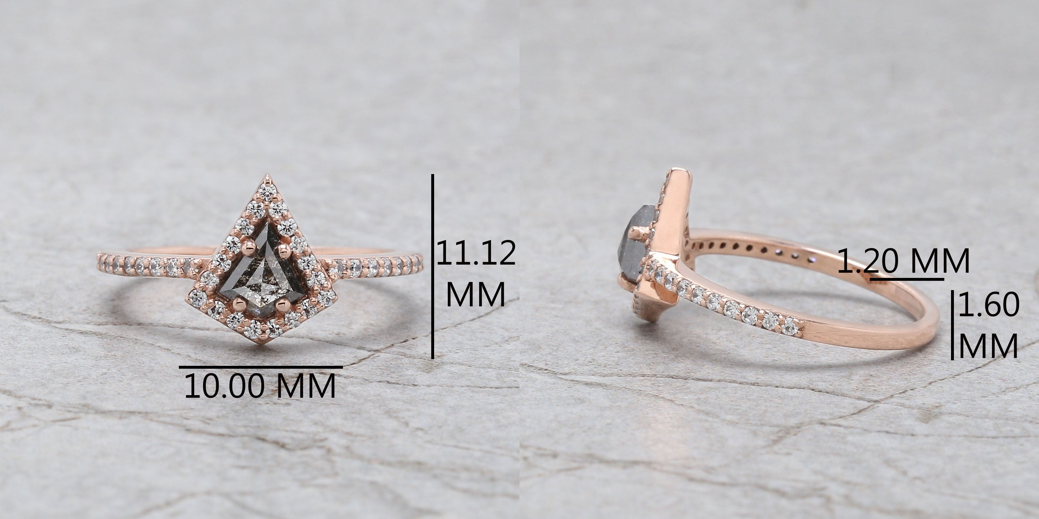 Kite Cut Salt And Pepper Diamond Ring 0.53 Ct 6.30 MM Kite Diamond Ring 14K Solid Rose Gold Silver Kite Engagement Ring Gift For Her QL3131