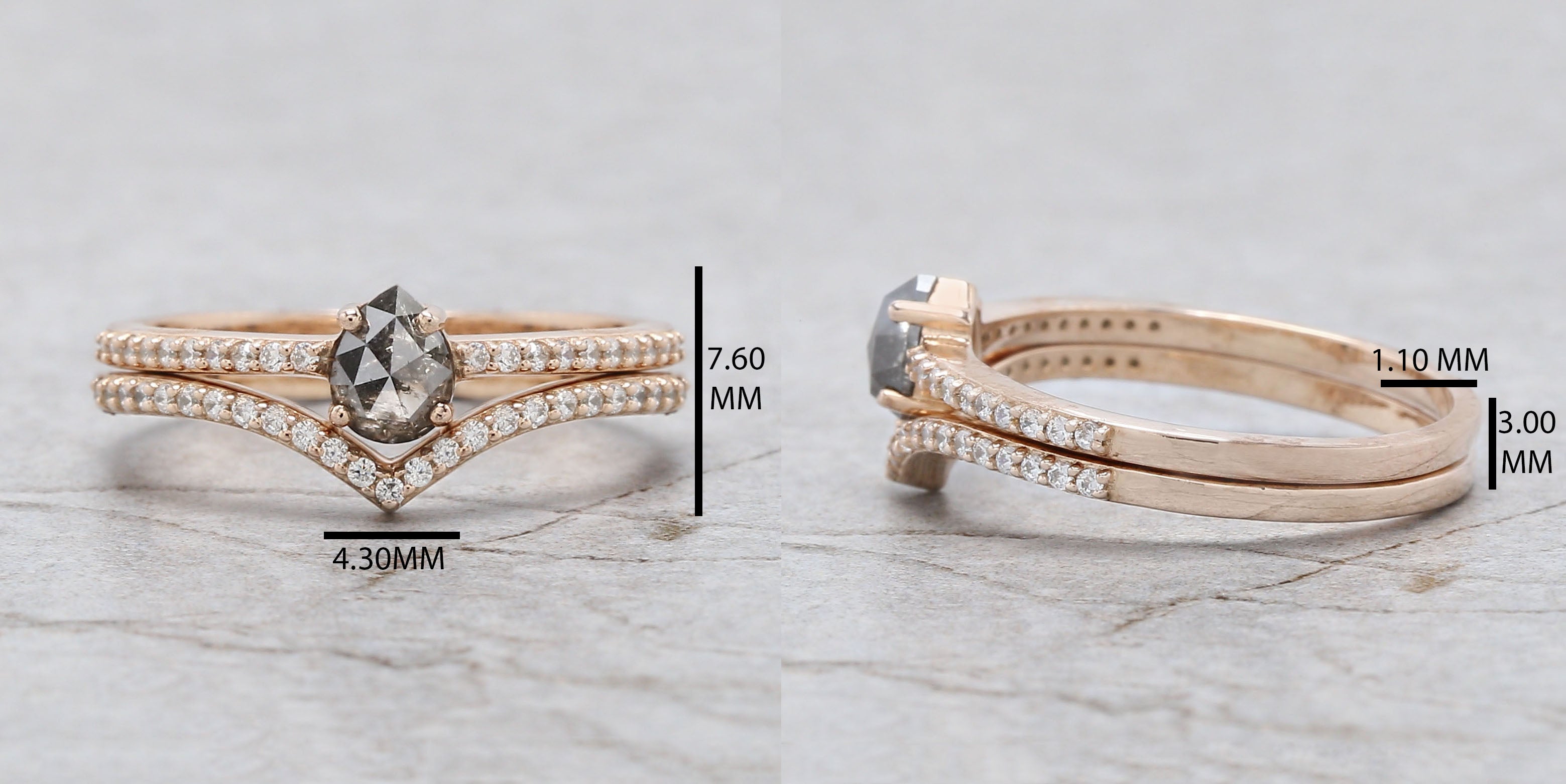 Pear Cut Salt And Pepper Diamond Ring 0.46 Ct 5.35 MM Pear Diamond Ring 14K Solid Rose Gold Silver Pear Engagement Ring Gift For Her QL3126