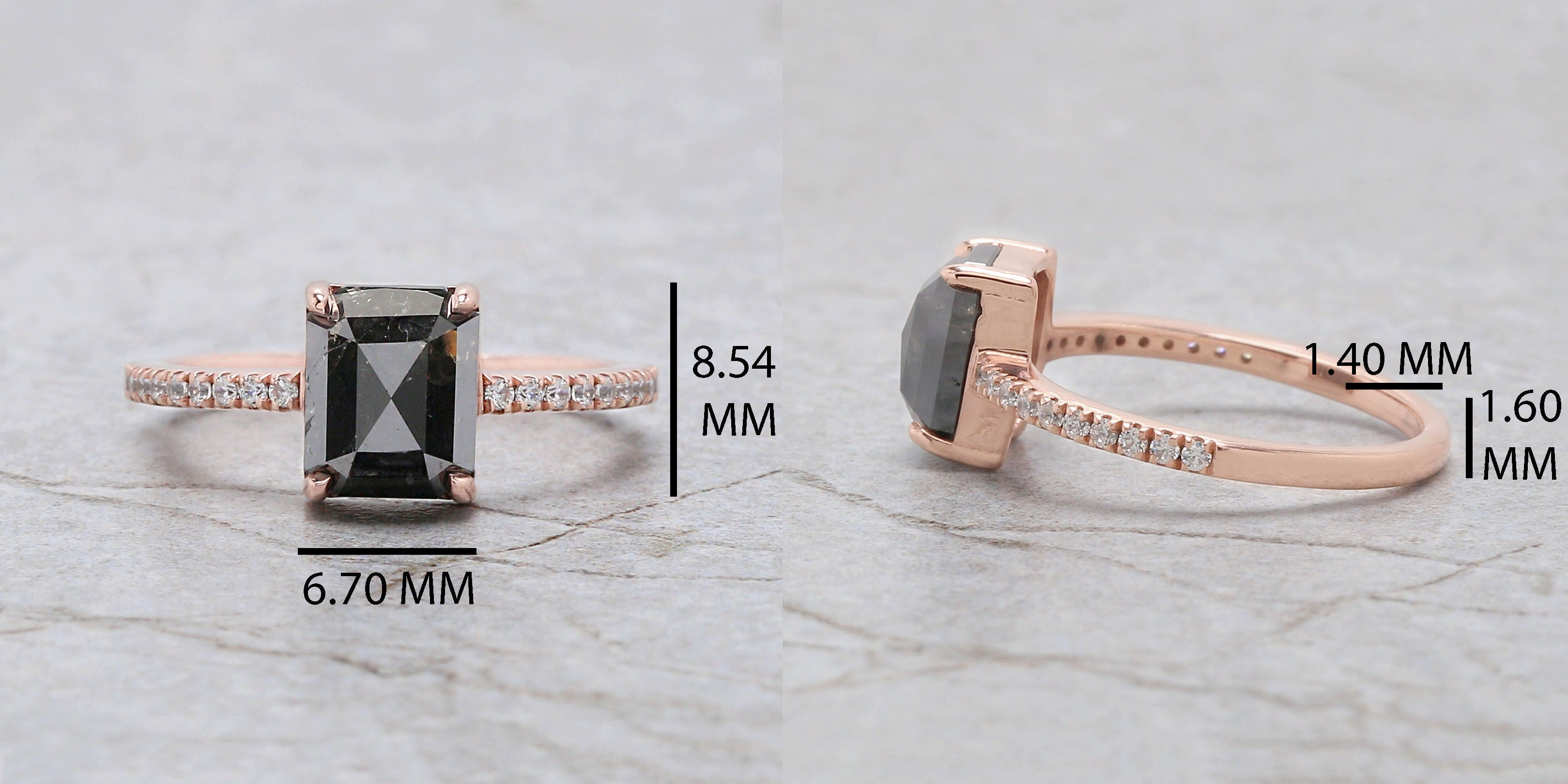 Emerald Cut Black Color Diamond Ring 2.36 Ct 8.08 MM Emerald Diamond Ring 14K Solid Rose Gold Silver Engagement Ring Gift For Her QL7322