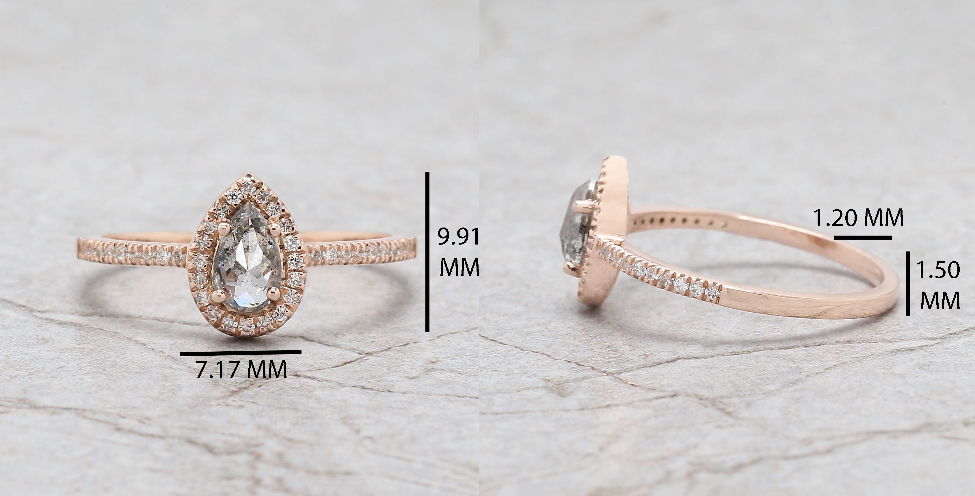 Pear Cut Salt And Pepper Diamond Ring 0.45 Ct 6.55 MM Pear Shape Diamond Ring 14K Solid Rose Gold Silver Engagement Ring Gift For Her QL3133