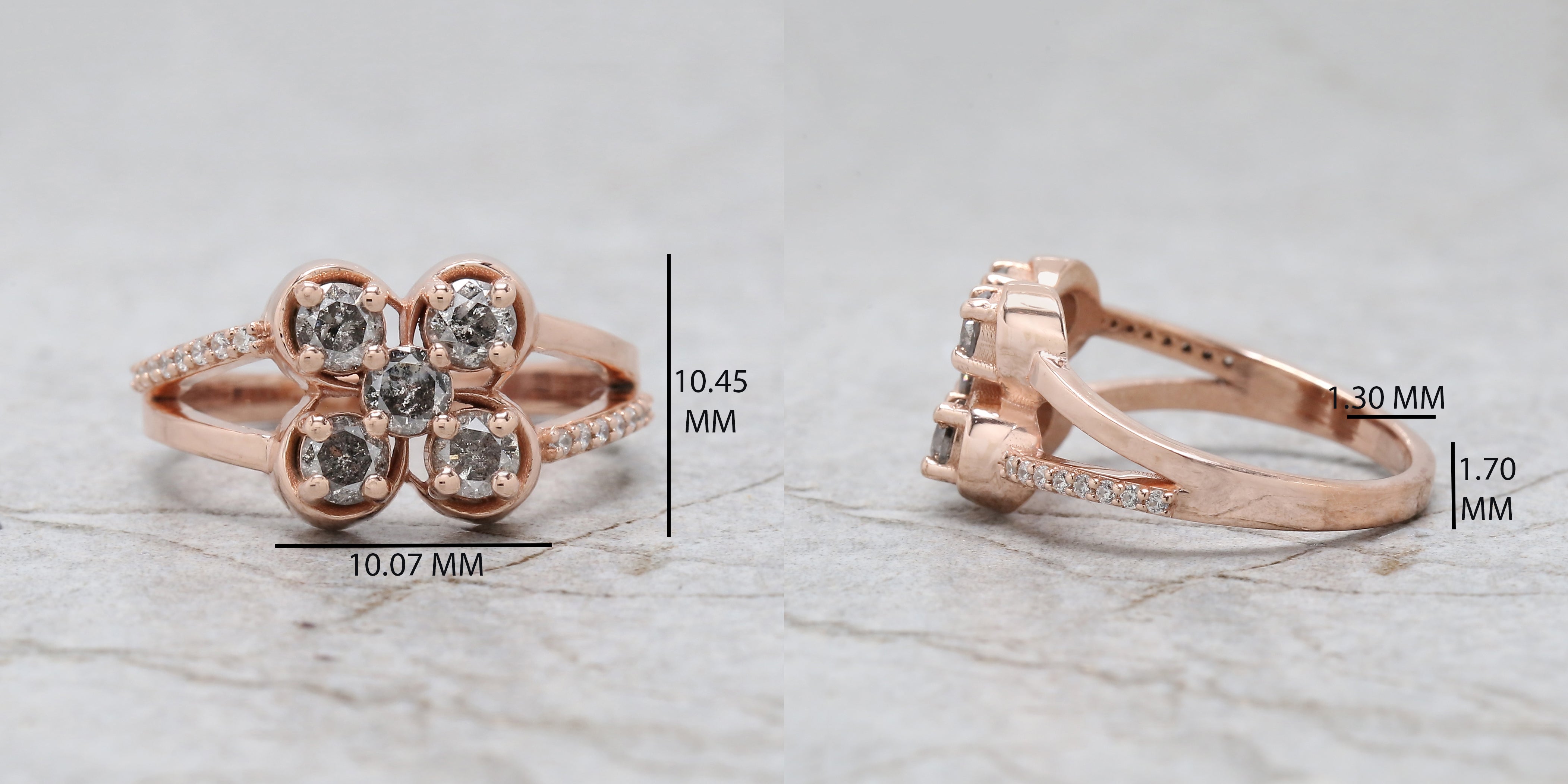 Round Shape Salt And Pepper Diamond Ring 0.73 Ct 3.30 MM Round Diamond Ring 14K Solid Rose Gold Silver Engagement Ring Gift For Her QL1392