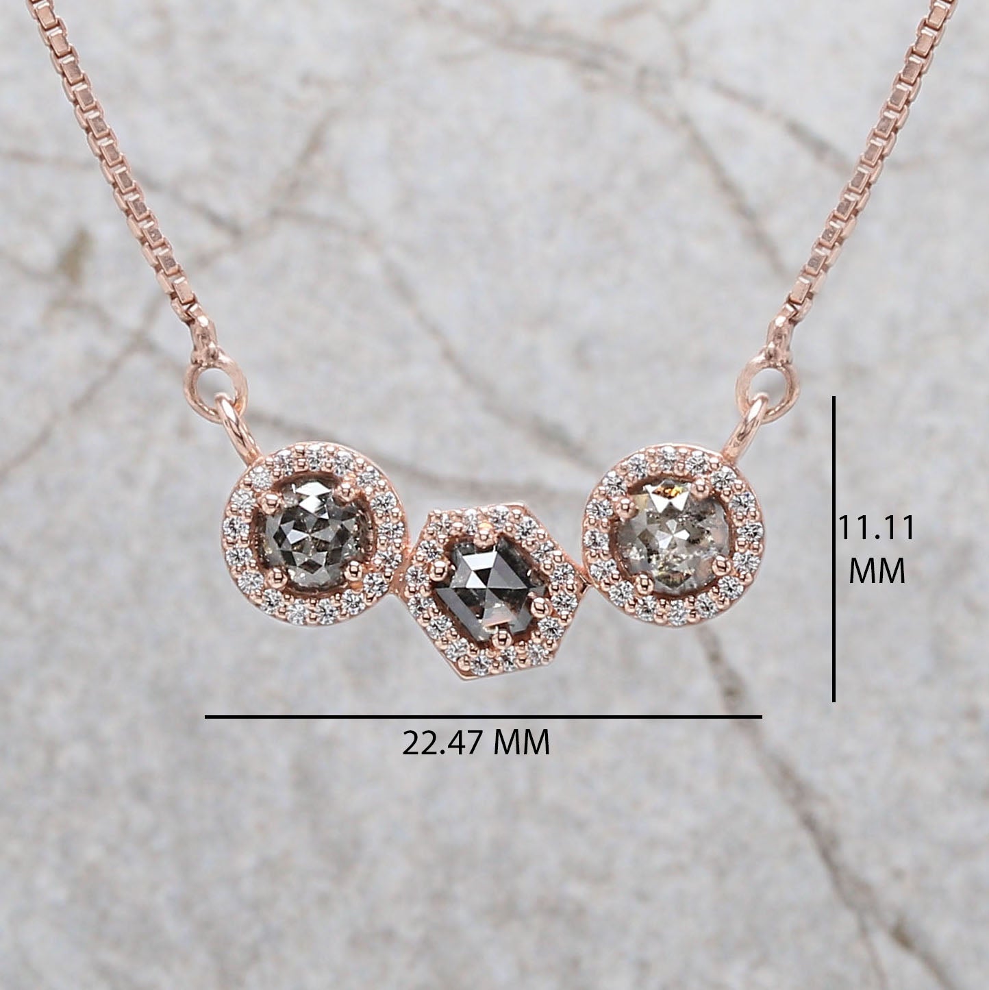 Mix Shape Salt And Pepper Diamond Pendant 1.03 Ct 4.45 MM Mix Shape Cut Diamond Pendant 14K Solid Rose Gold Silver Engagement Pendant QK2328