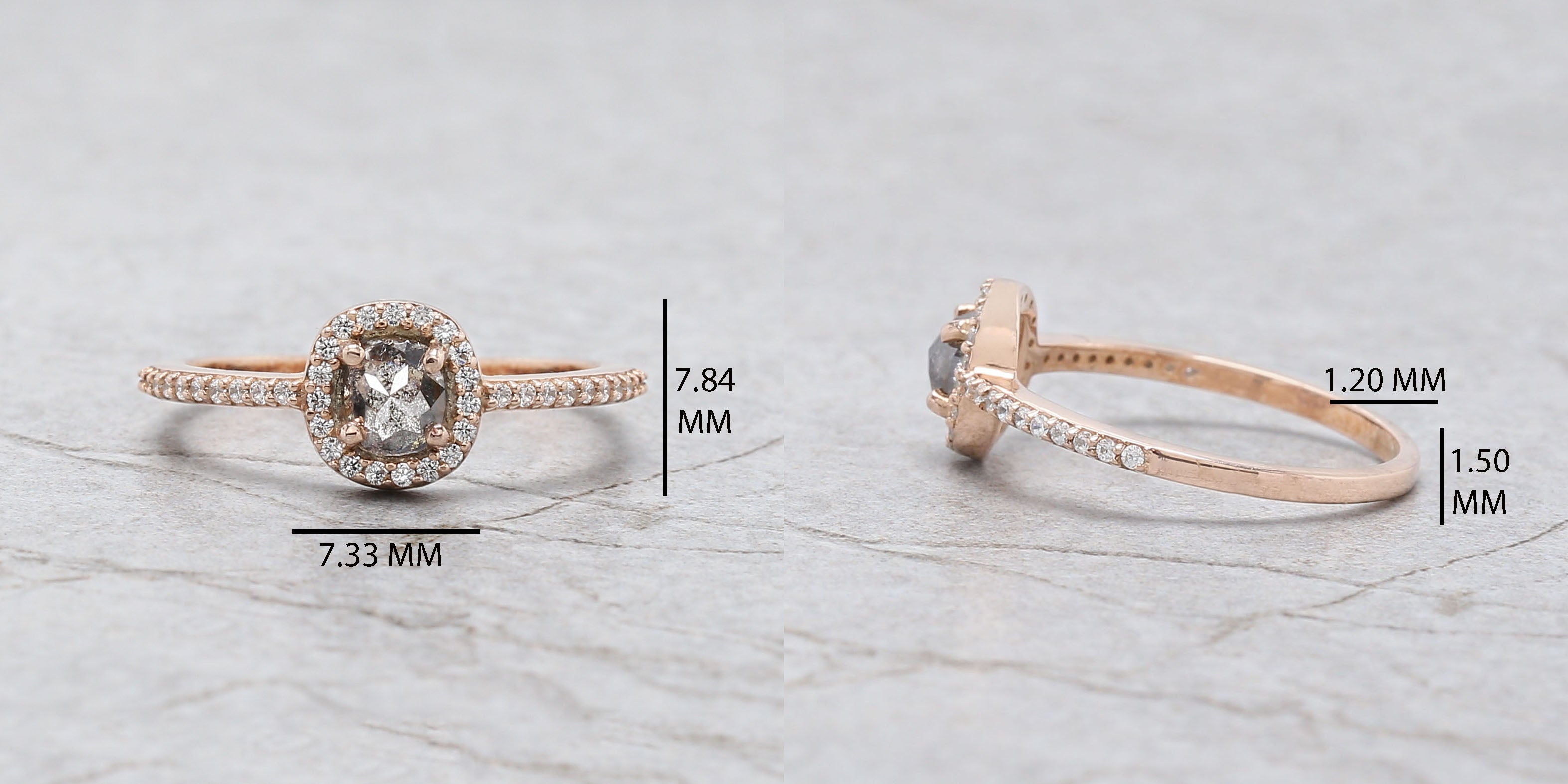 Oval Cut Salt And Pepper Diamond Ring 0.53 Ct 4.85 MM Oval Diamond Ring 14K Solid Rose Gold Silver Oval Engagement Ring Gift For Her QL3134