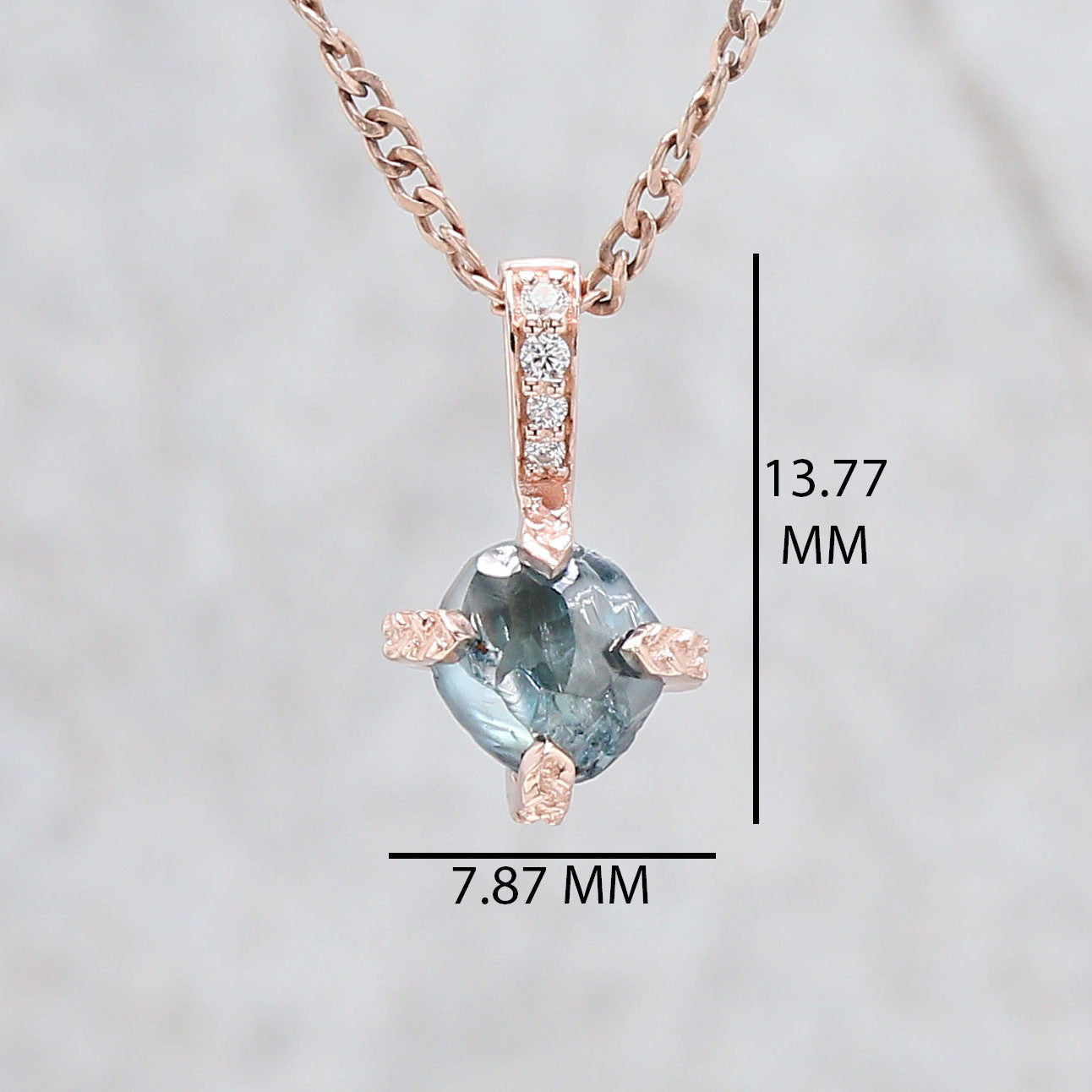 Rough Blue Color Diamond Pendant 1.36 Ct 6.31 MM Uncut Diamond Pendant 14K Solid Rose Gold Silver Engagement Pendant Gift For Her QL2343