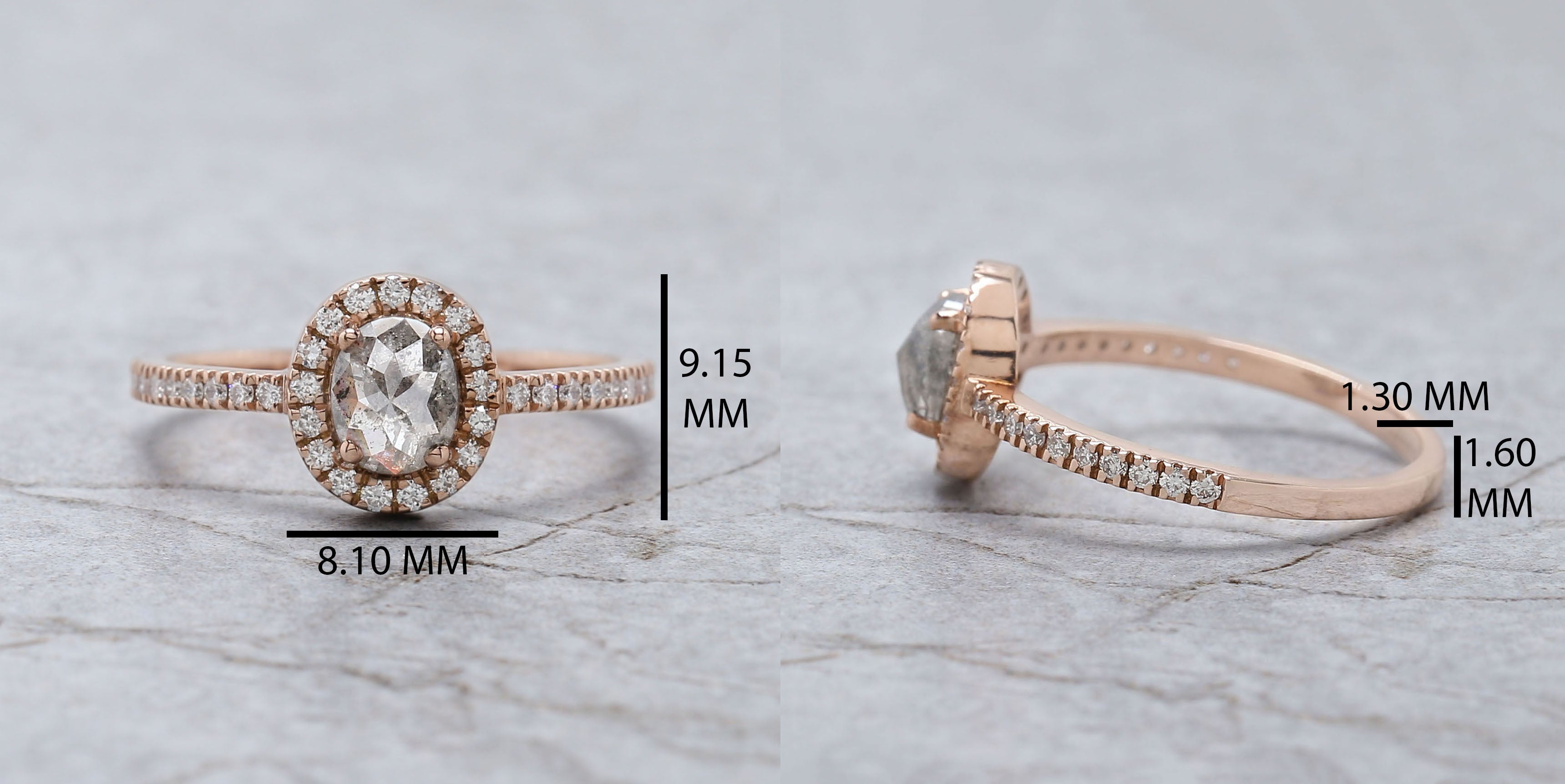 Oval Cut Salt And Pepper Diamond Ring 0.86 Ct 5.90 MM Oval Diamond Ring 14K Solid Rose Gold Silver Oval Engagement Ring Gift For Her QL3027