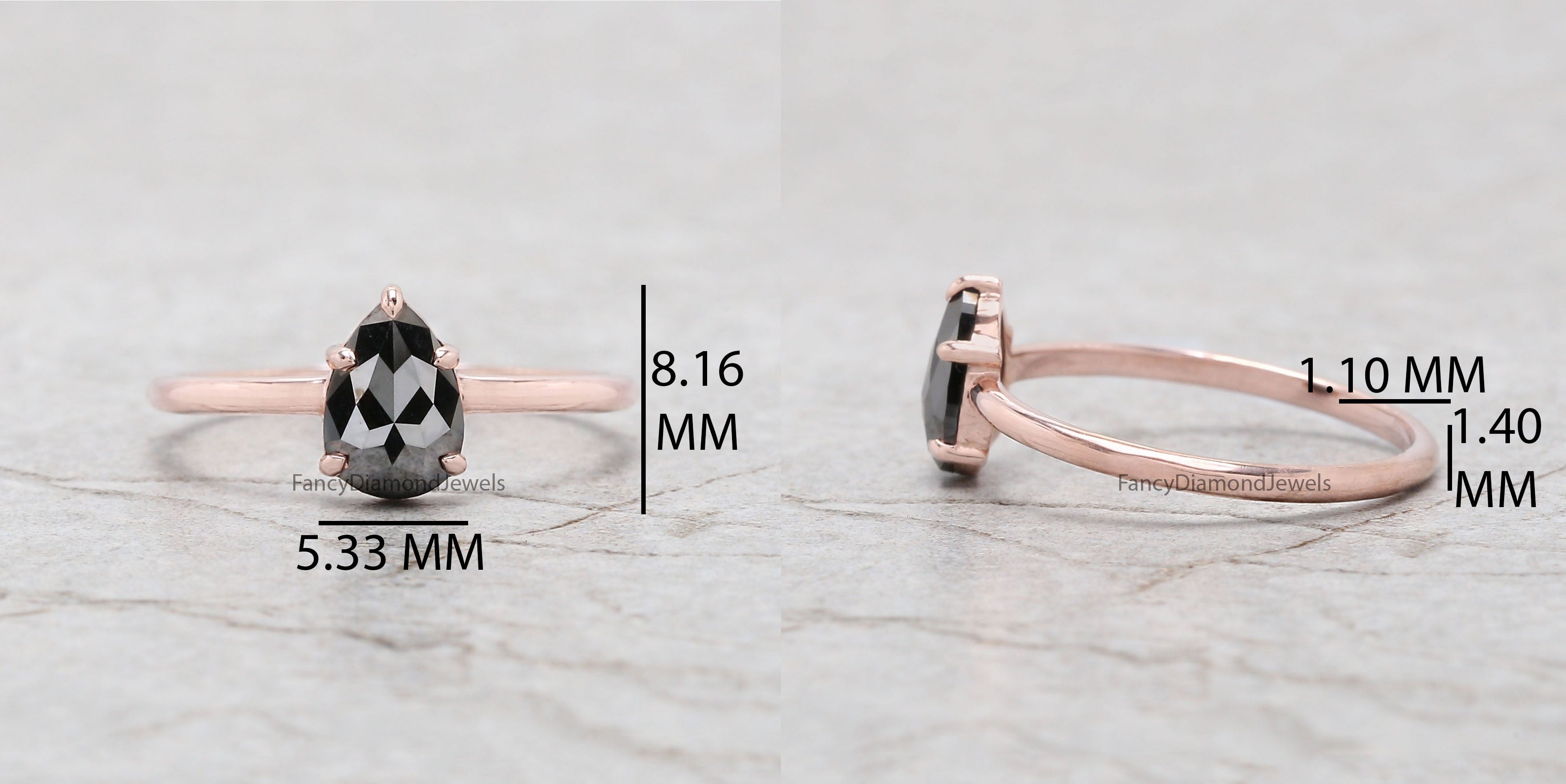 Pear Cut Black Color Diamond Ring 0.61 Ct 7.60 MM Pear Diamond Ring 14K Solid Rose Gold Silver Pear Engagement Ring Gift For Her QK2618