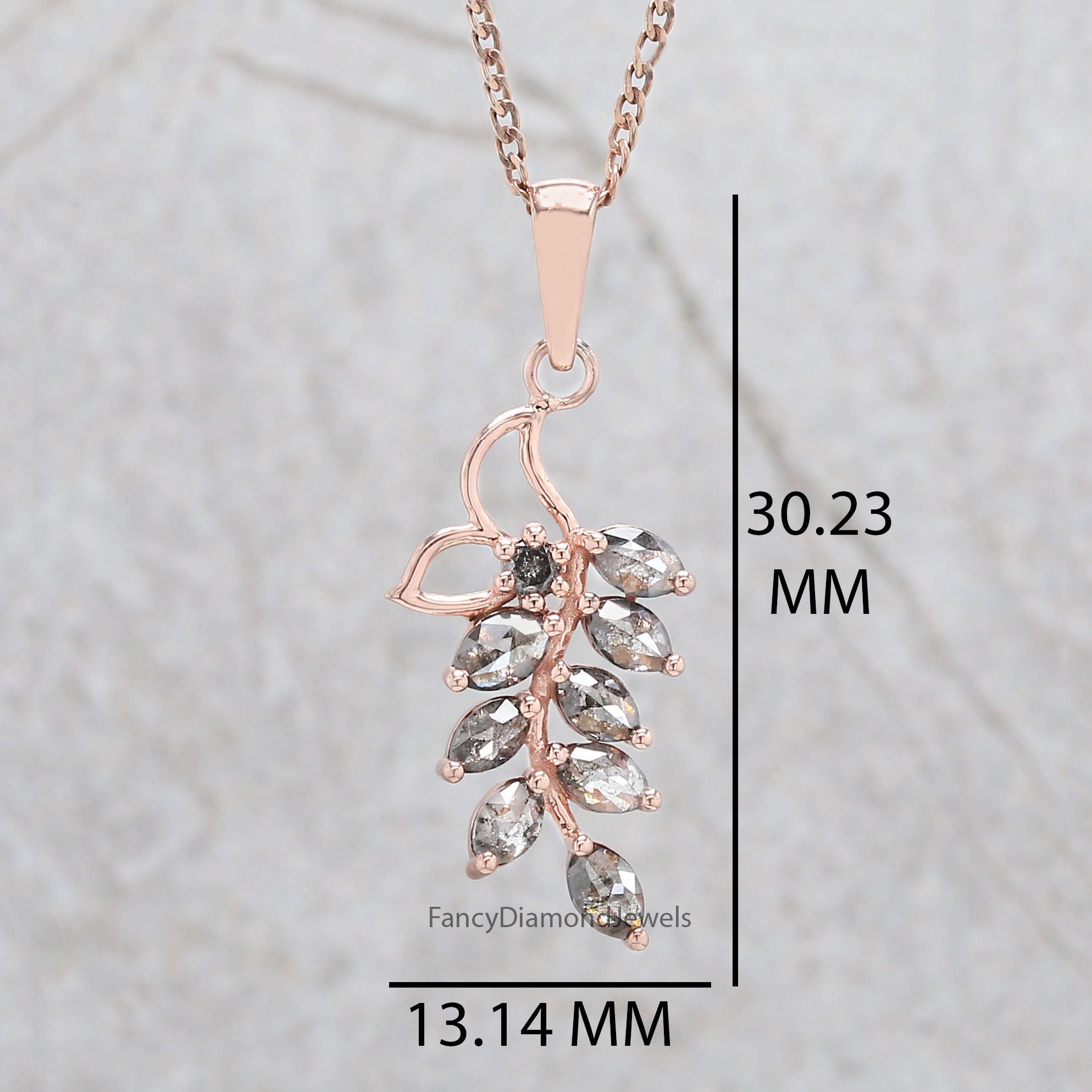 Marquise Cut Salt And Pepper Diamond Pendant 1.12 Ct 4.76 MM Marquise Diamond Pendant 14K Solid Rose Gold Silver Engagement Pendant QL2666