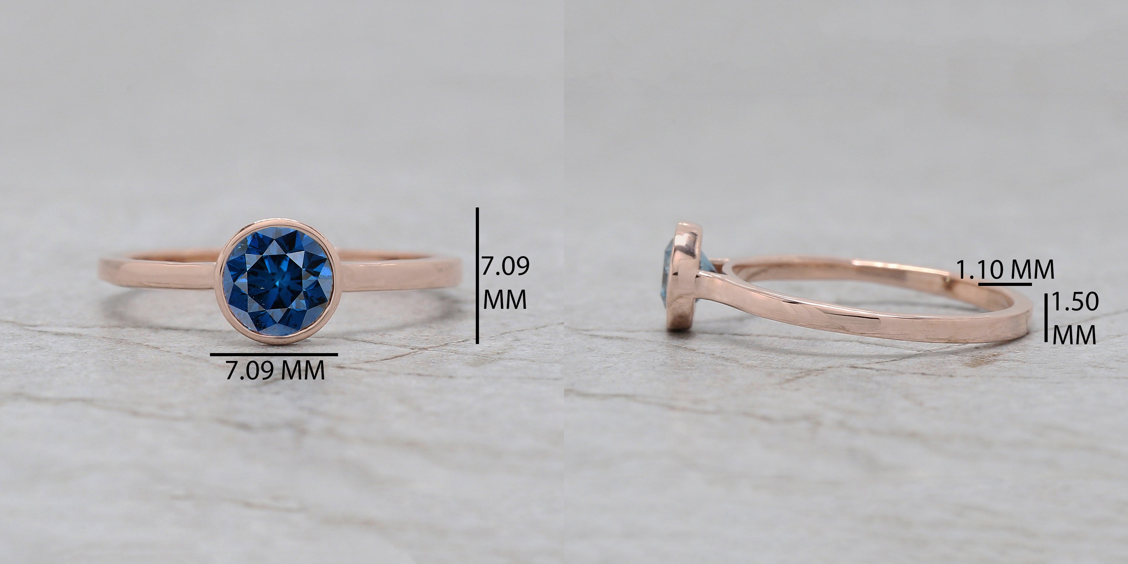 Round Shape Blue Color Diamond Ring 0.60 Ct 5.15 MM Round Cut Diamond Ring 14K Solid Rose Gold Silver Engagement Ring Gift For Her QL1659
