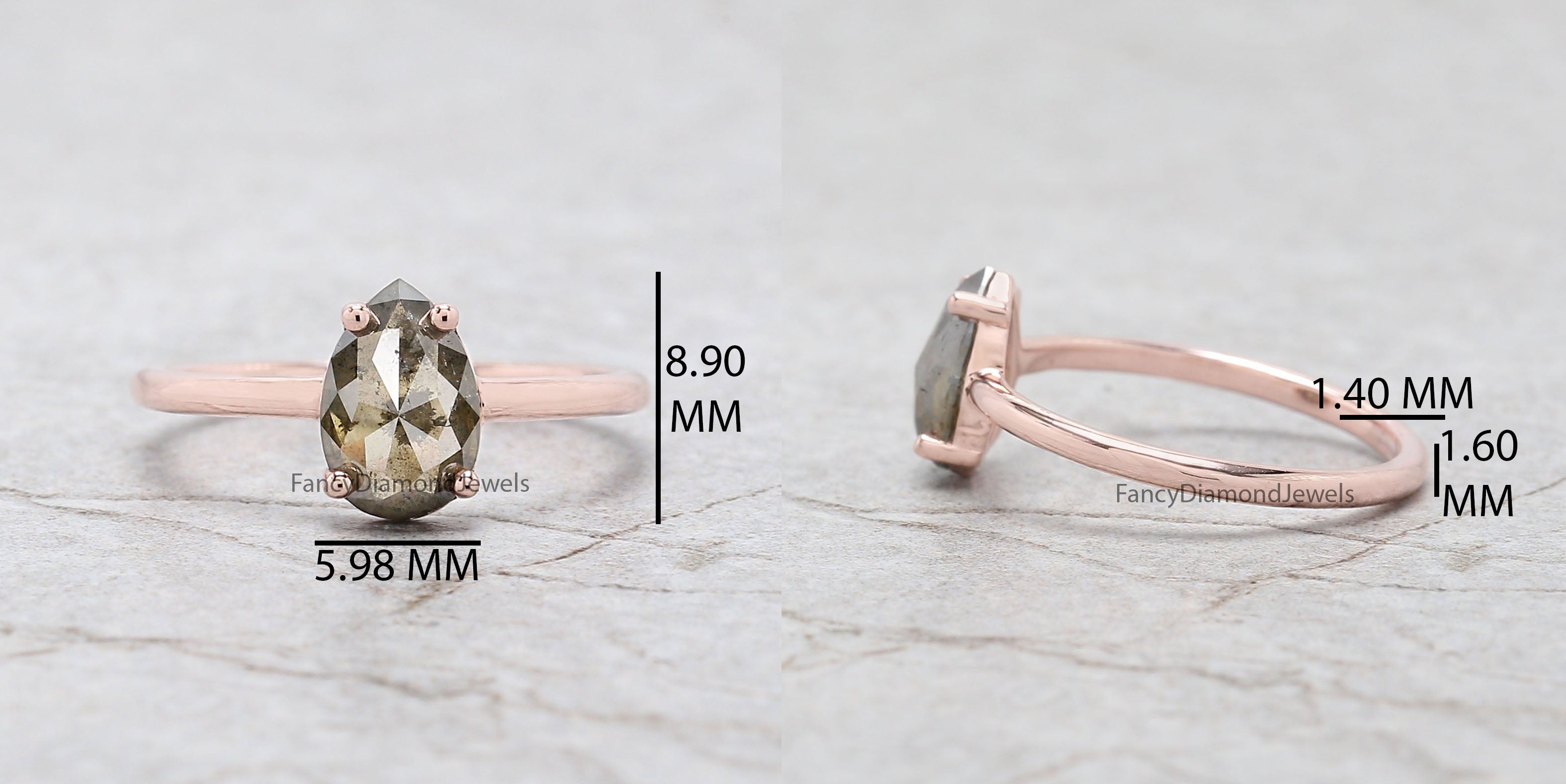 Pear Cut Green Color Diamond Ring 1.16 Ct 8.70 MM Pear Shape Diamond Ring 14K Solid Rose Gold Silver Pear Engagement Ring Gift For Her QK2608