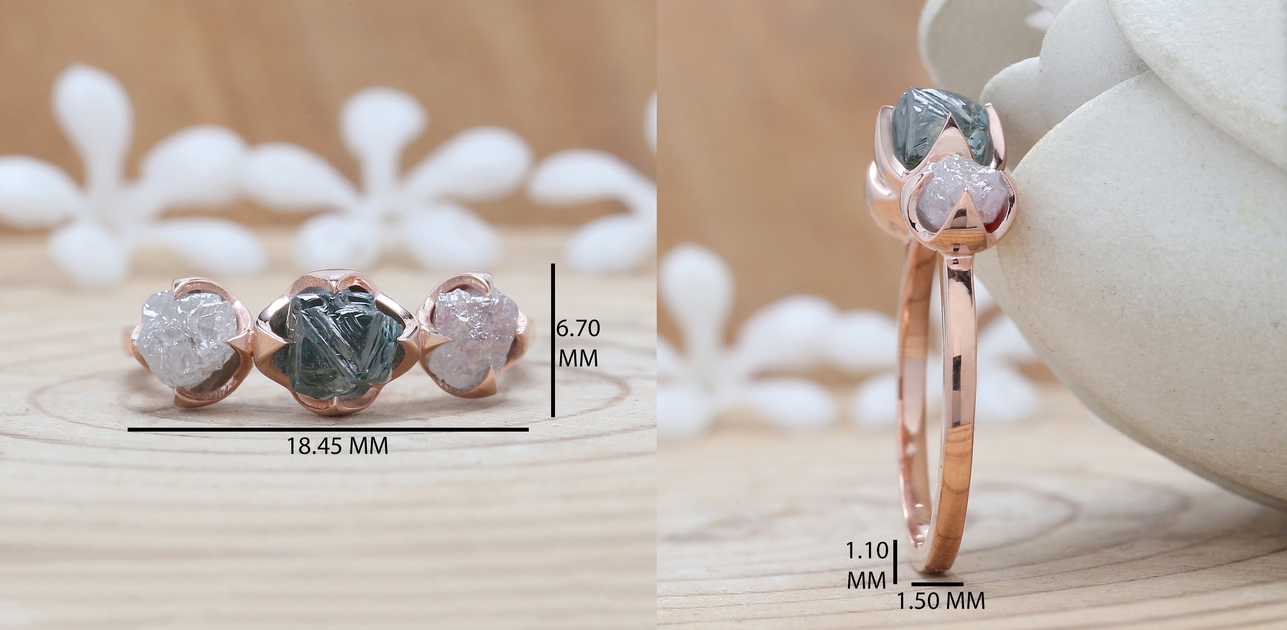 1.19 CT Blue Diamond Ring, Rough Cut Diamond Ring, Engagement Ring, Irregular Diamond Ring, 14K Rose Gold Ring, Uncut Diamond Ring KDL9772