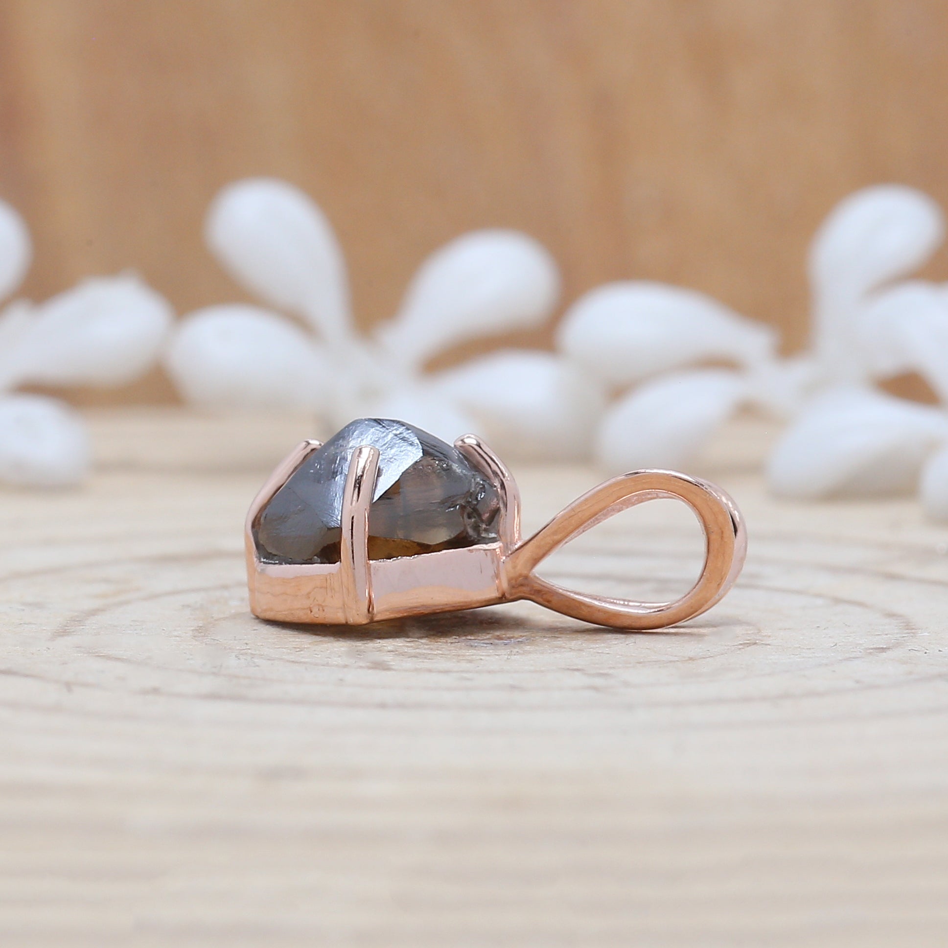 2.14 CT Raw Diamond Pendant, Hand Made Pendant, Rose Gold Pendant, Brown Diamond Pendant, Uncut Pendant, Rough Diamond Pendant KDK1329