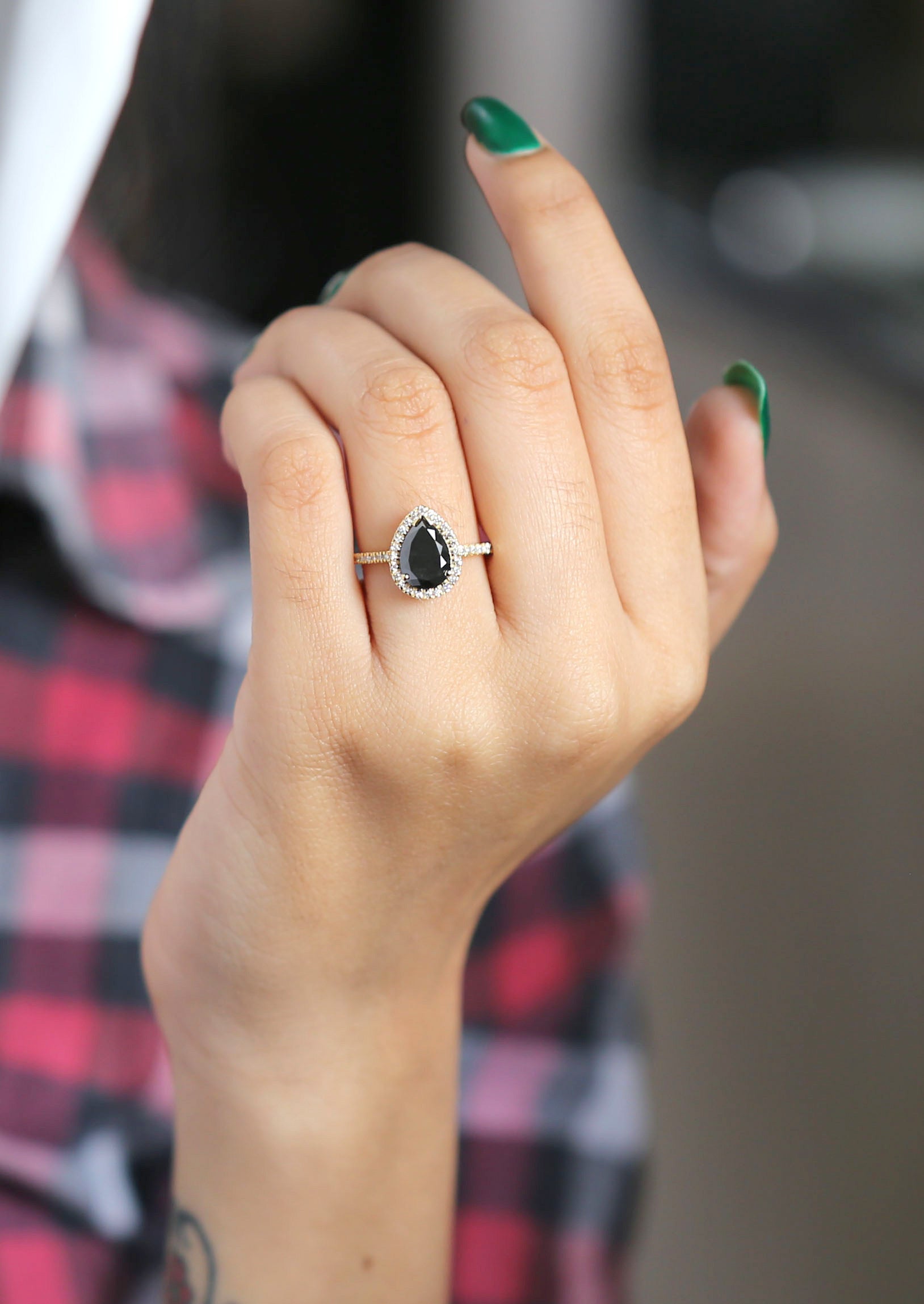 2.00 CT Black Diamond Ring, Pear Cut Diamond Ring, Engagement Ring, Rose Cut Diamond Ring, 14K Yellow Gold Ring, Wedding Ring, KD237