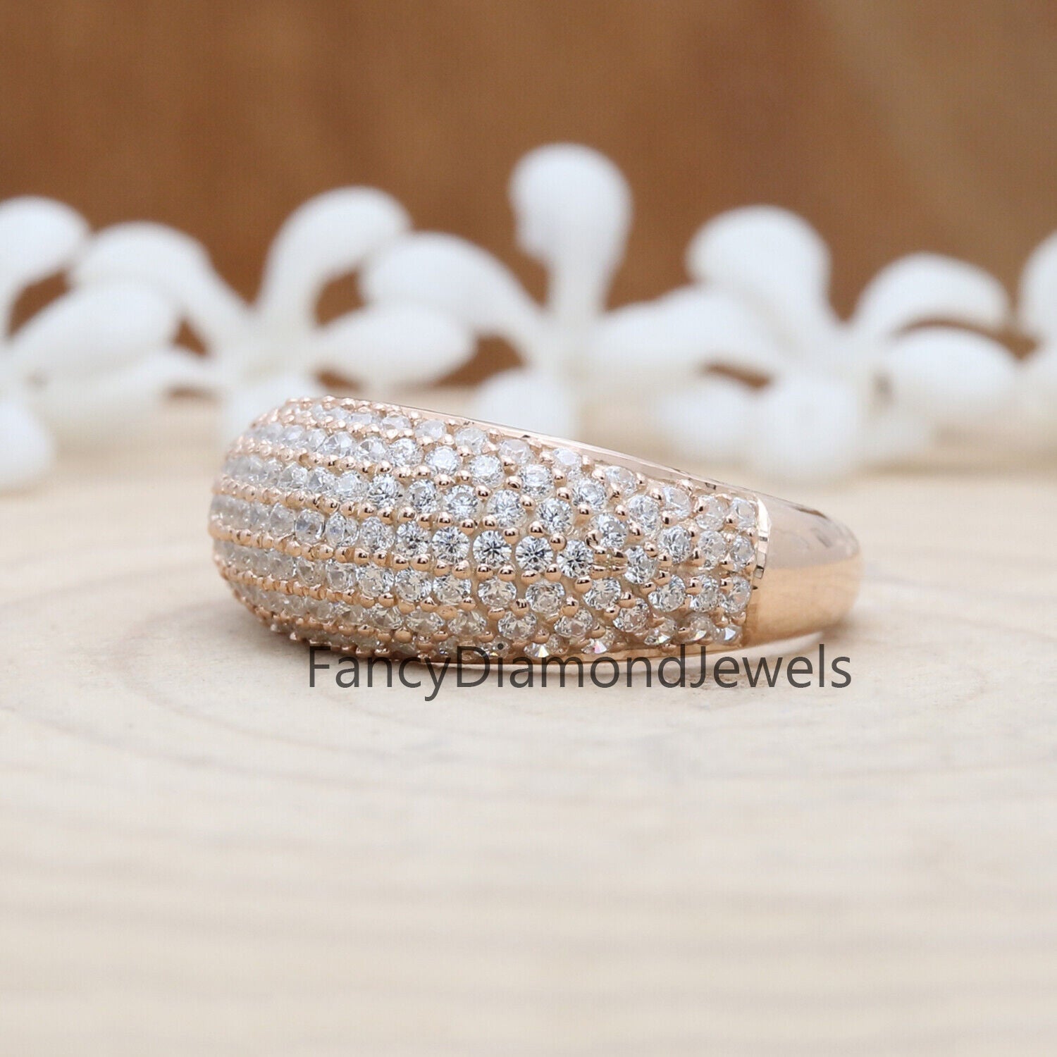 White Round Diamond 14K Rose White Yellow Gold Ring Band Engagement Wedding Gift Band KD807