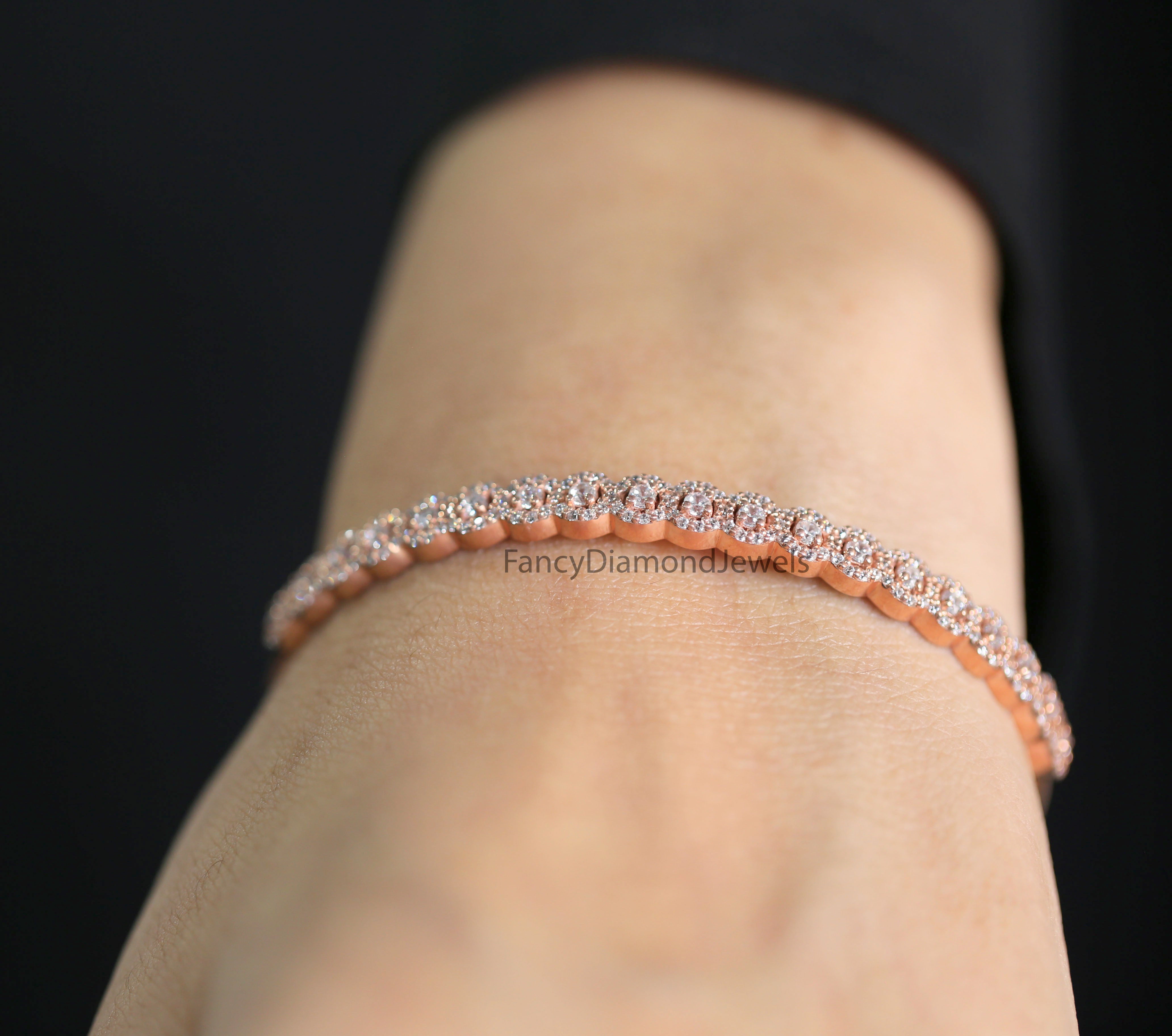 Round White Diamond Bracelet Engagement Wedding Gift Bracelet 14K Solid Rose White Yellow Gold Bracelet 1.47 CT KD1053