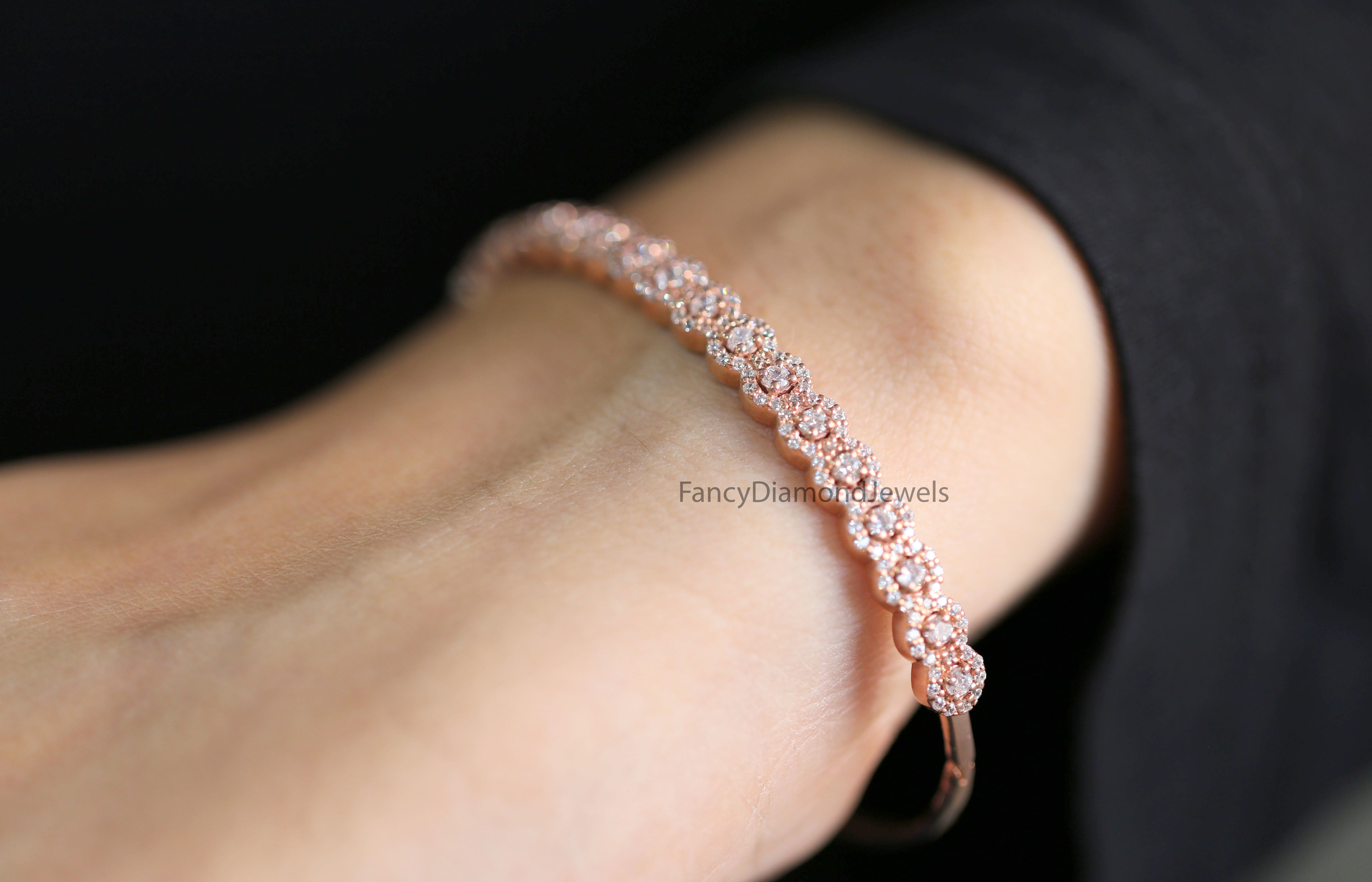 Round White Diamond Bracelet Engagement Wedding Gift Bracelet 14K Solid Rose White Yellow Gold Bracelet 1.47 CT KD1053