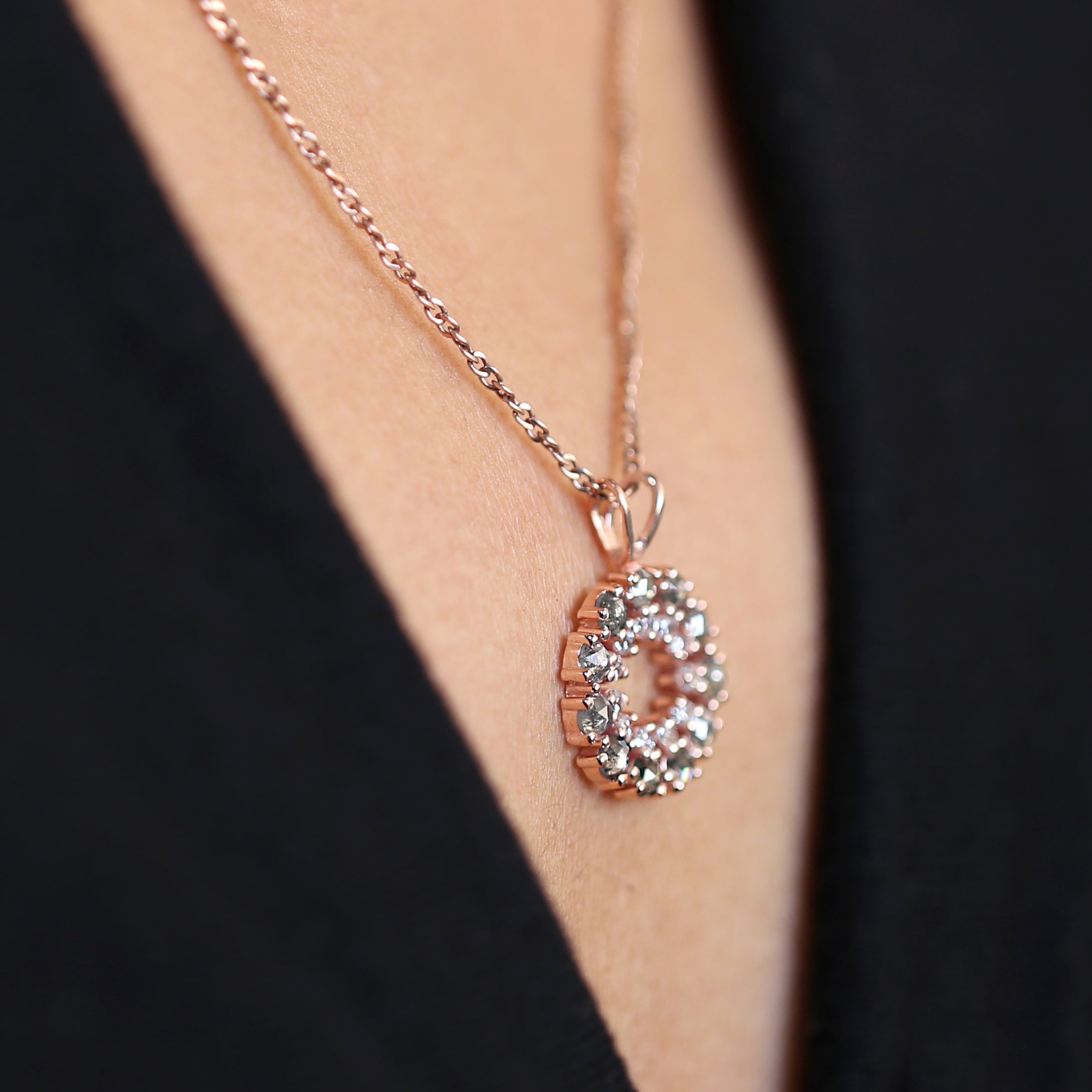 Round Rose Cut Salt And Pepper Diamond Pendant, Unique Diamond Pendant, Rose Cut Diamond Pendant, No Chain Including Only Pendant KDK1150