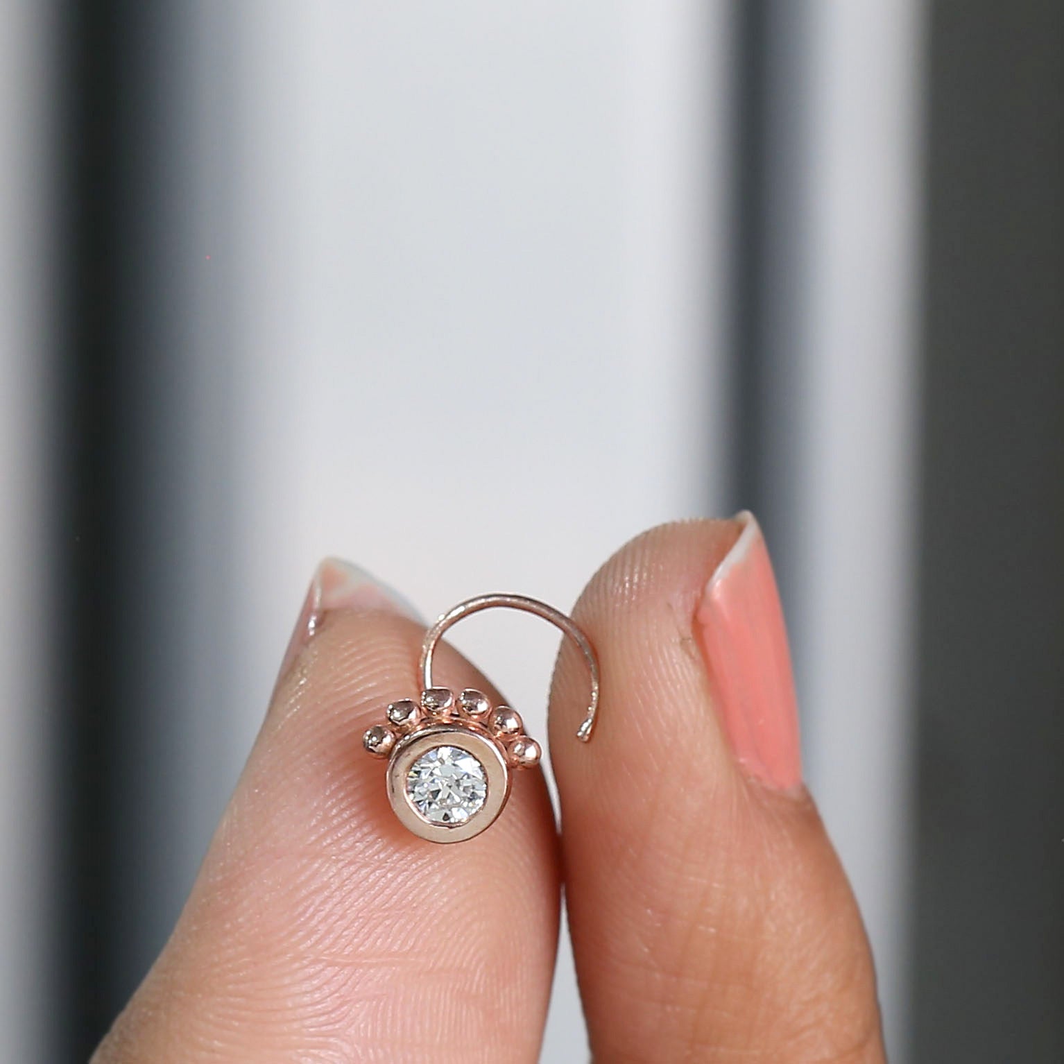 Natural White Round Diamond Nose Rings Engagement Wedding Gift Nose Ring 14K Solid Rose White Yellow Gold Nose Ring 0.17 CT KD1019