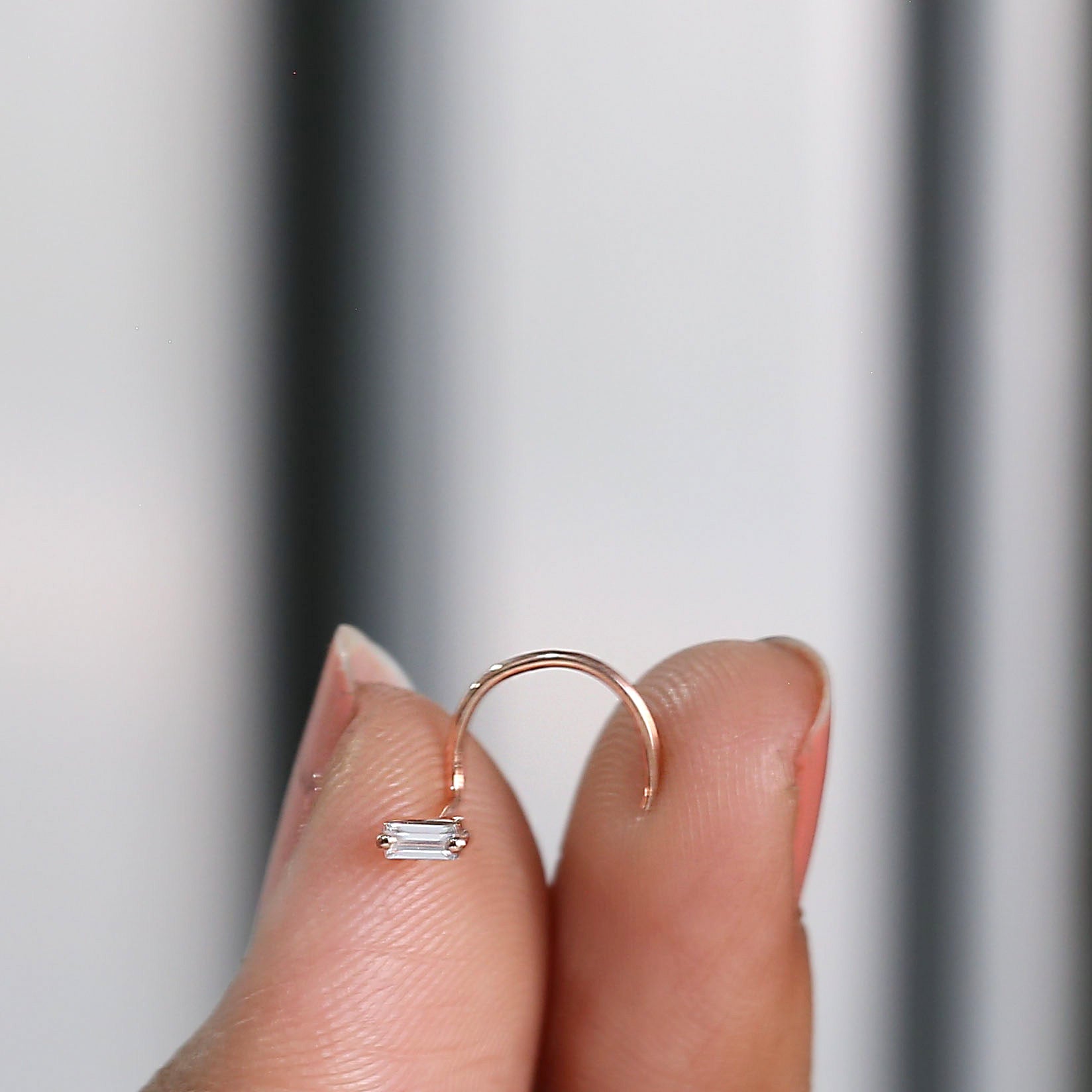 Natural White Baguette Diamond Nose Rings Engagement Wedding Gift Nose Ring 14K Solid Rose White Yellow Gold Nose Ring 0.05 CT KD1023