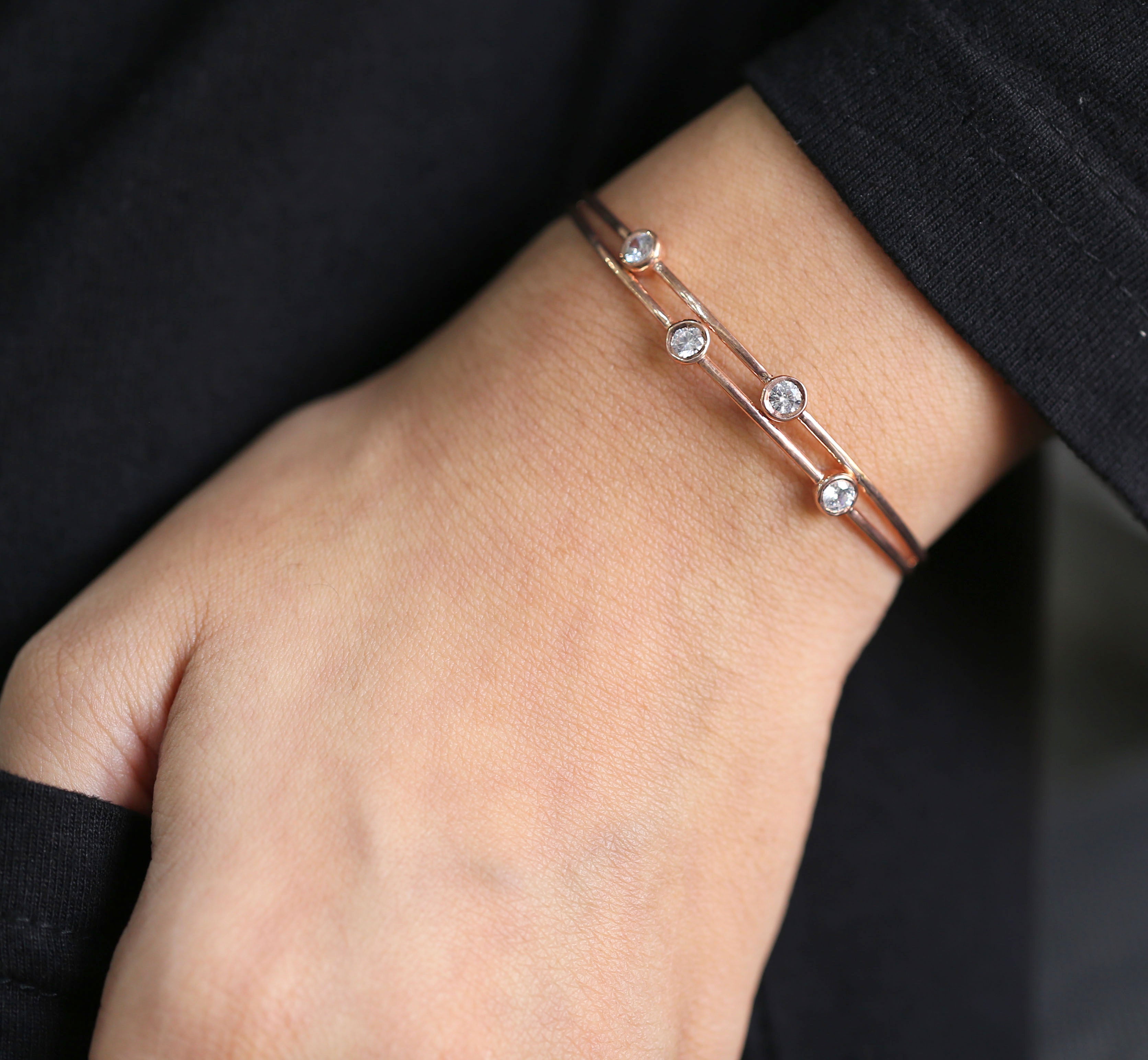 White Color Round Brilliant Cut Diamond Bracelet 14K Solid Rose White Yellow Gold Bracelet Engagement Wedding Gift Bracelet 0.68 CT KD948