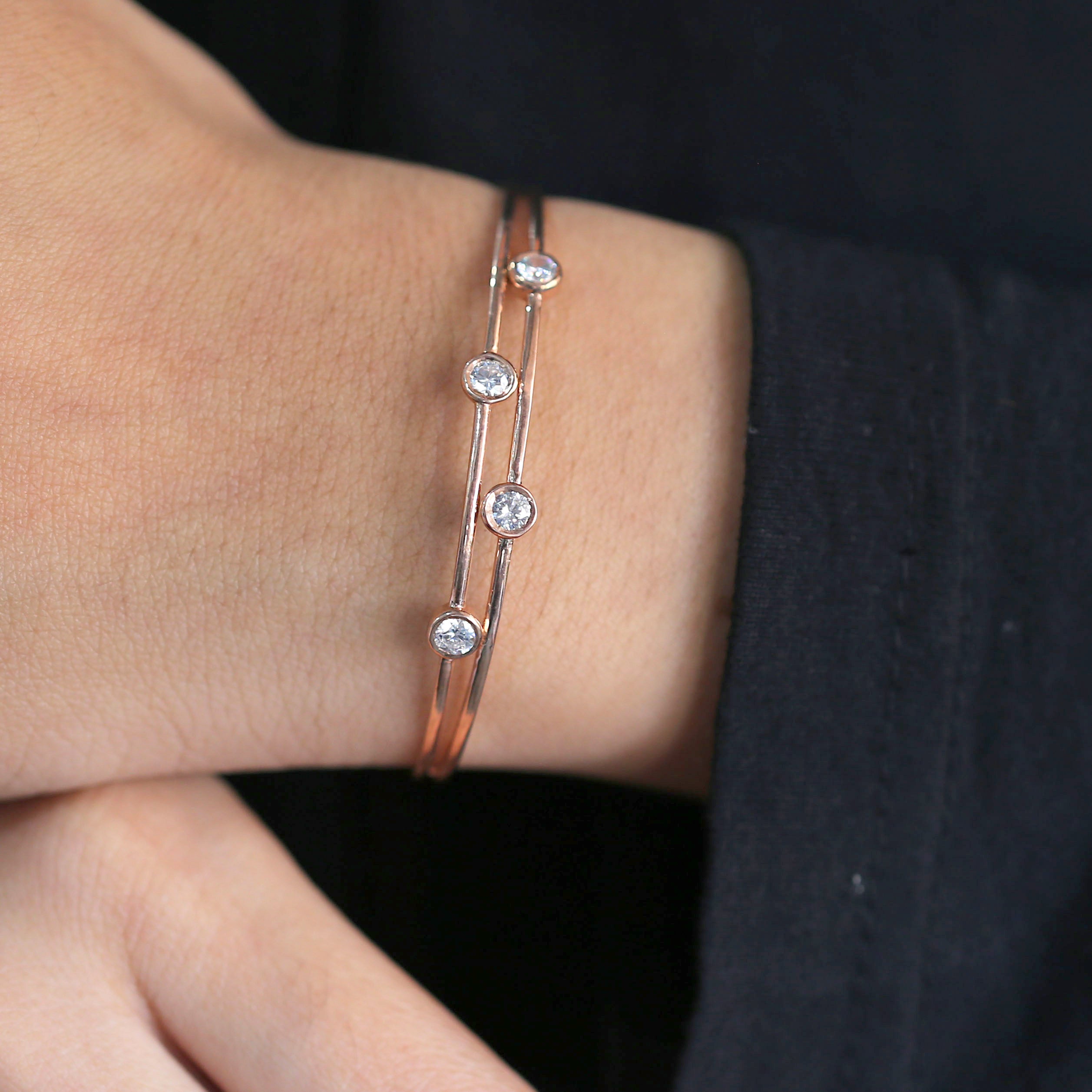 White Color Round Brilliant Cut Diamond Bracelet 14K Solid Rose White Yellow Gold Bracelet Engagement Wedding Gift Bracelet 0.68 CT KD948