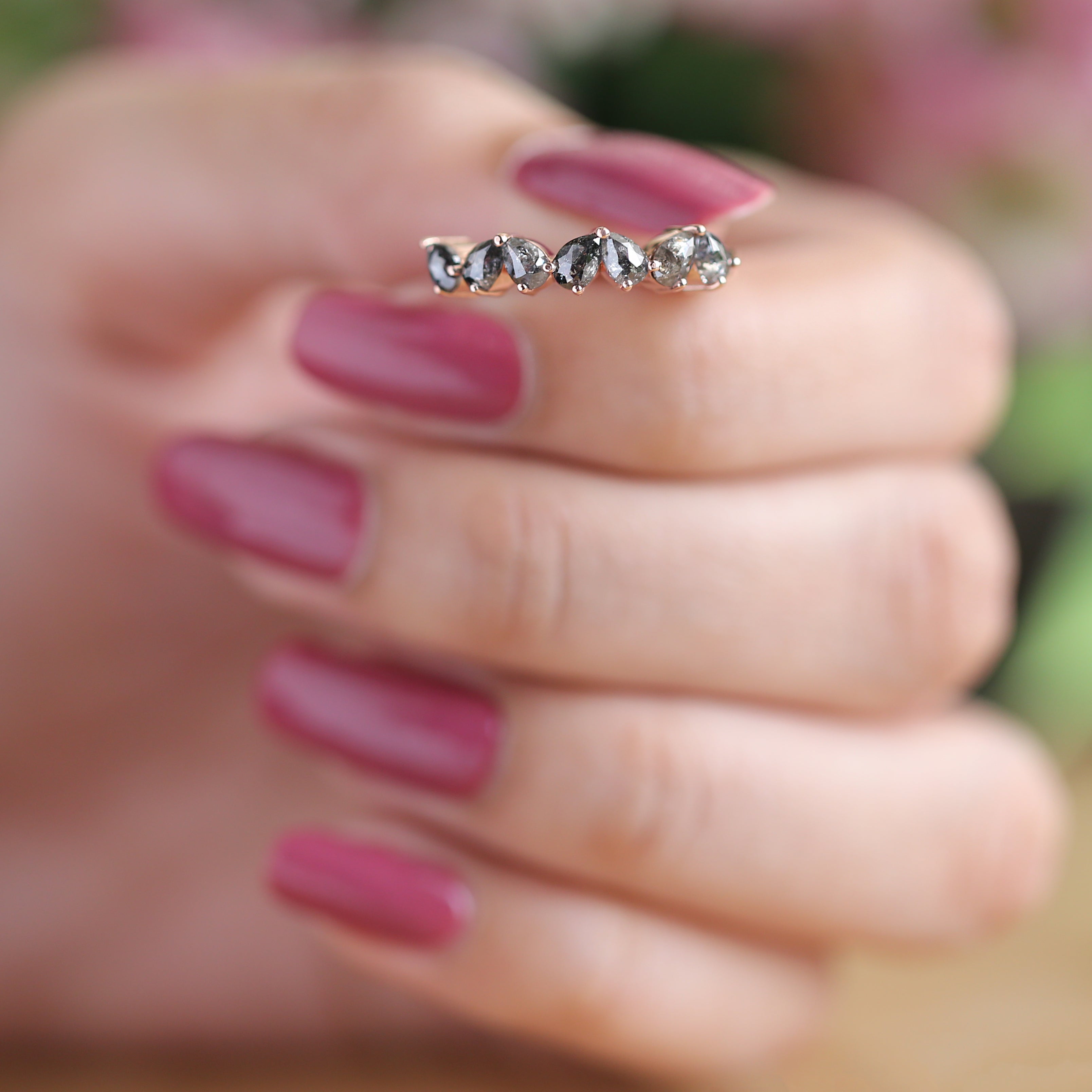 Pear Cut Salt And Pepper Diamond Ring 1.06 Ct 4.30 MM Pear Diamond Ring 14K Solid Rose Gold Silver Pear Engagement Ring Gift For Her QNB1574