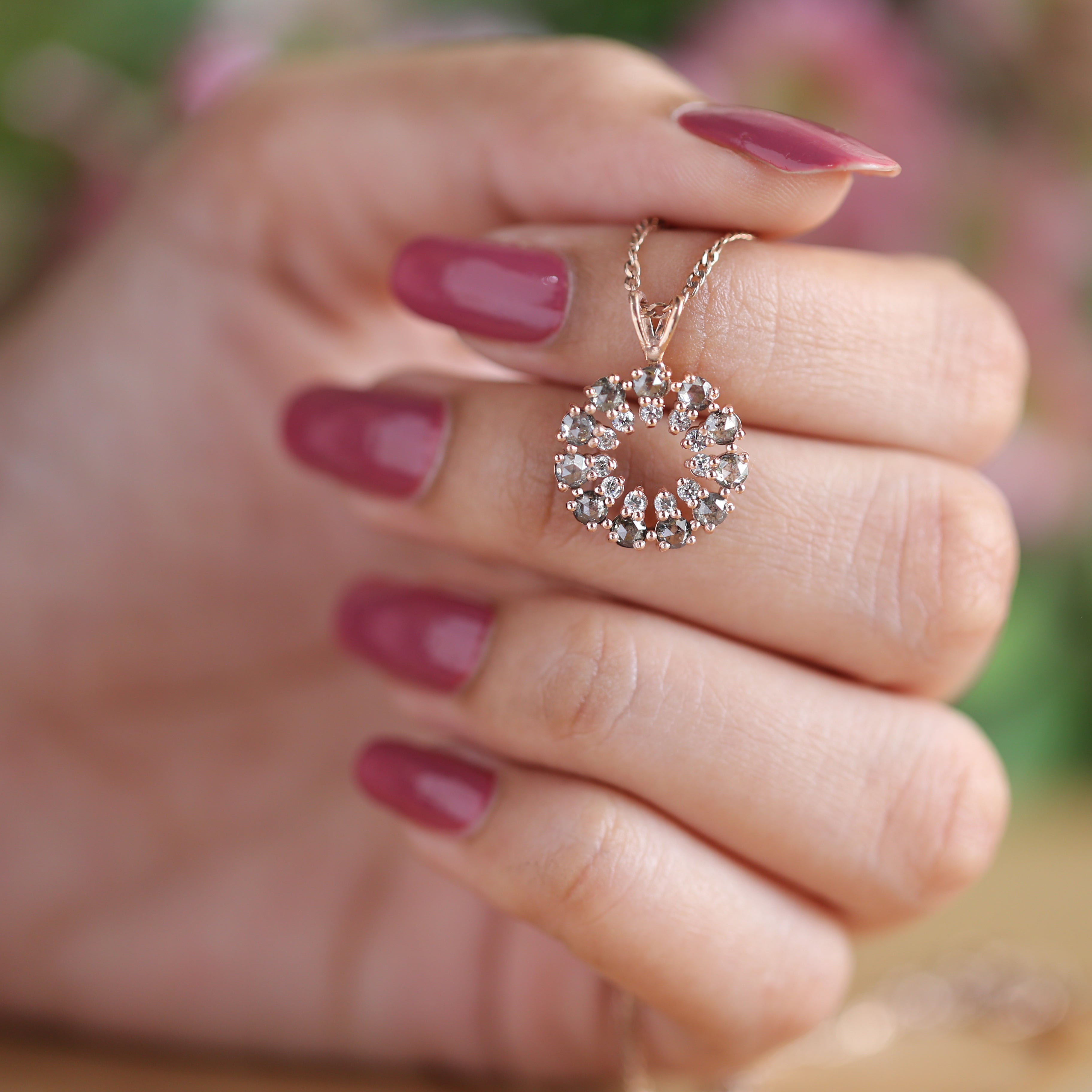 Round Rose Cut Salt And Pepper Diamond Pendant, Unique Diamond Pendant, Rose Cut Diamond Pendant, No Chain Including Only Pendant KDK1150