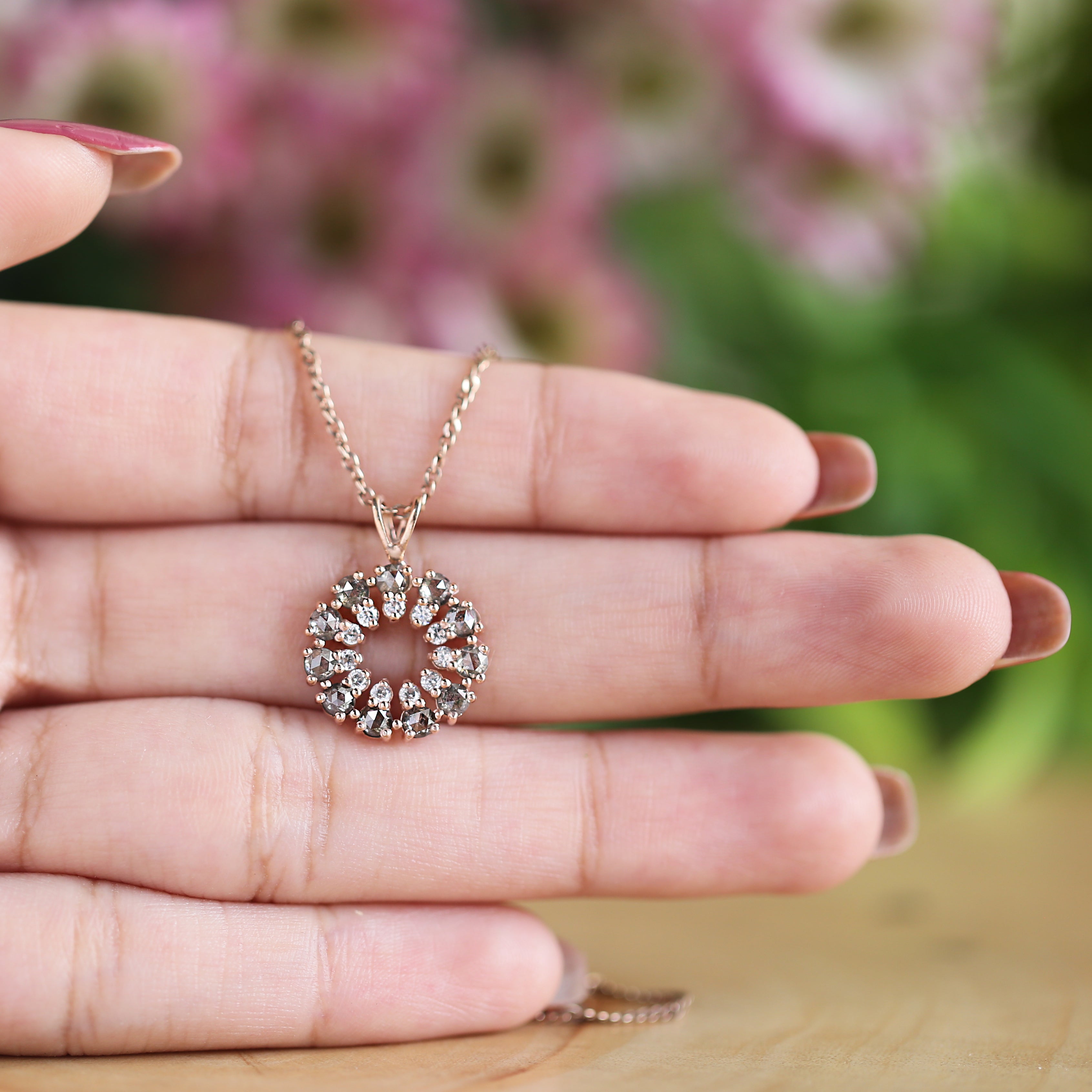 Round Rose Cut Salt And Pepper Diamond Pendant, Unique Diamond Pendant, Rose Cut Diamond Pendant, No Chain Including Only Pendant KDK1150