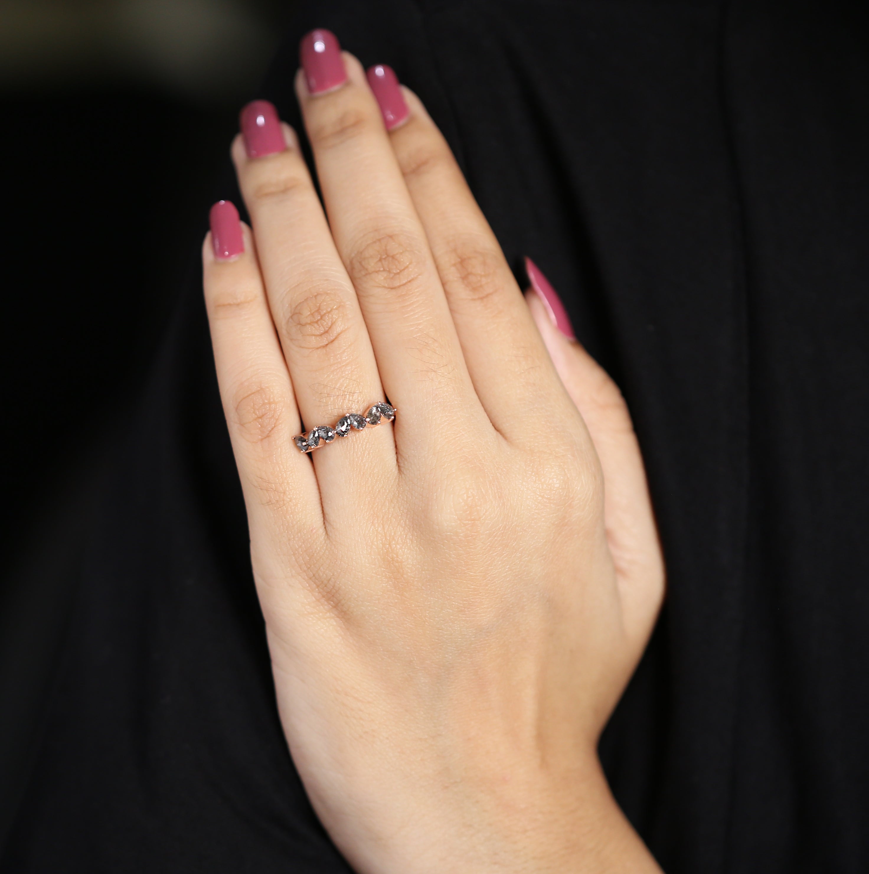 Pear Cut Salt And Pepper Diamond Ring 1.06 Ct 4.30 MM Pear Diamond Ring 14K Solid Rose Gold Silver Pear Engagement Ring Gift For Her QNB1574