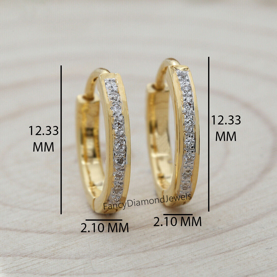 Natural White Round Diamond Earring 14K Yellow Gold Hoop Earring Valentine Gift KD900