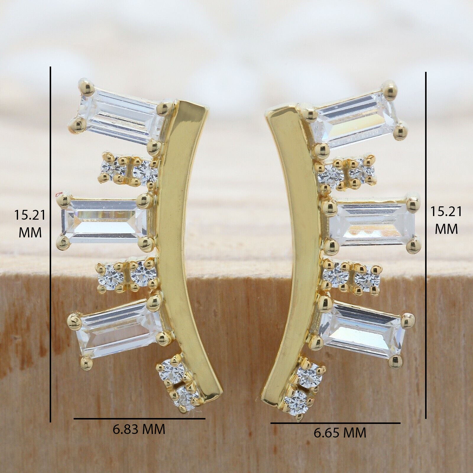 0.84 Ct White Diamond Earring, Baguette Diamond Earring, Round Diamond Earring, 14K Yellow Gold Earring, Gift For Her, Wedding Gift KD935